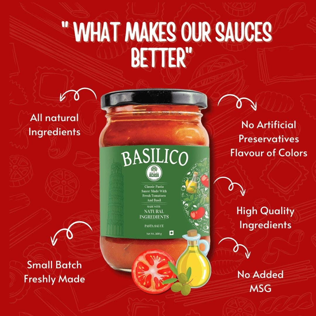 Acasa No Onion No Garlic Basilico Pasta Sauce 500 gm - Jain Tomato Basil Pasta Sauce - Perfect for Pizza Base - Authentic Tomato Basil Flavor - Ideal for Homemade Italian Meals — image 5