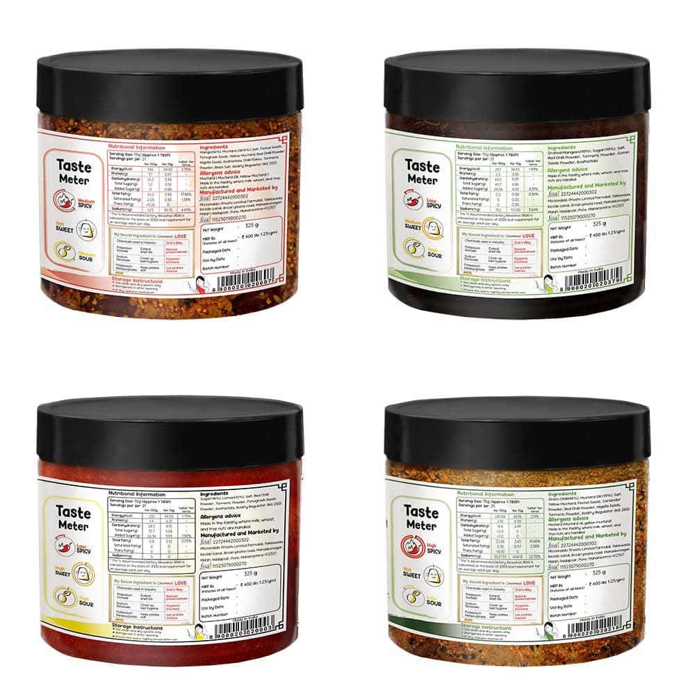 FarmDidi Jain-Friendly Pickle Combo – Pack of 4 x 325g | Punjabi Mango, Mango Chunda, Crushed Lemon & Rajasthani Green Chilli Pickles | No Onion & Garlic | Homemade | Less Oil | Preservative-Free — image 3
