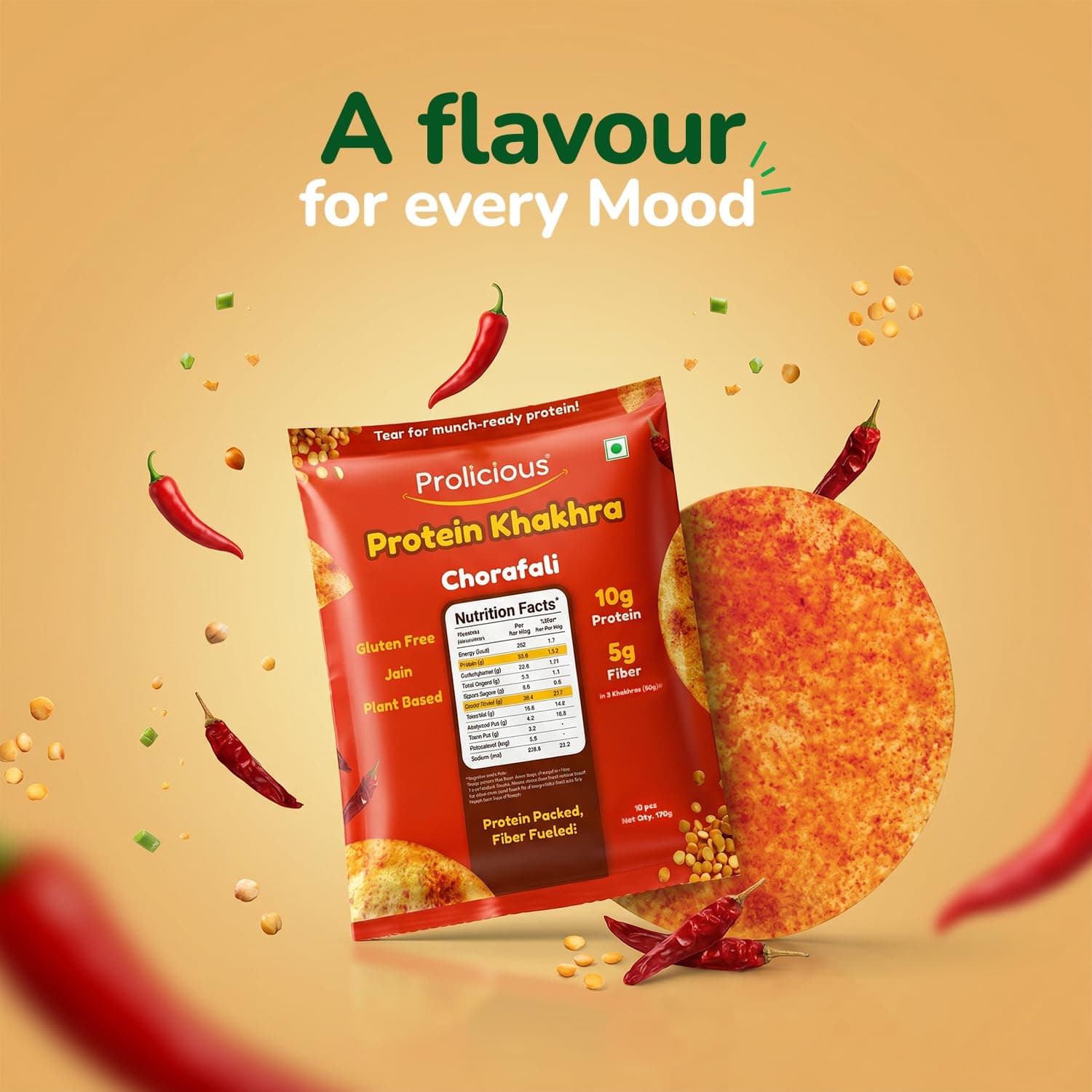 Prolicious Khakhra Chorafali High Protein Khakhra | Upgrade Your Snacking | 10g Protein + 5g Fibre | Same Crunch, Snack Smarter | Plant Based, Jain | No Palm Oil | 170g — image 5