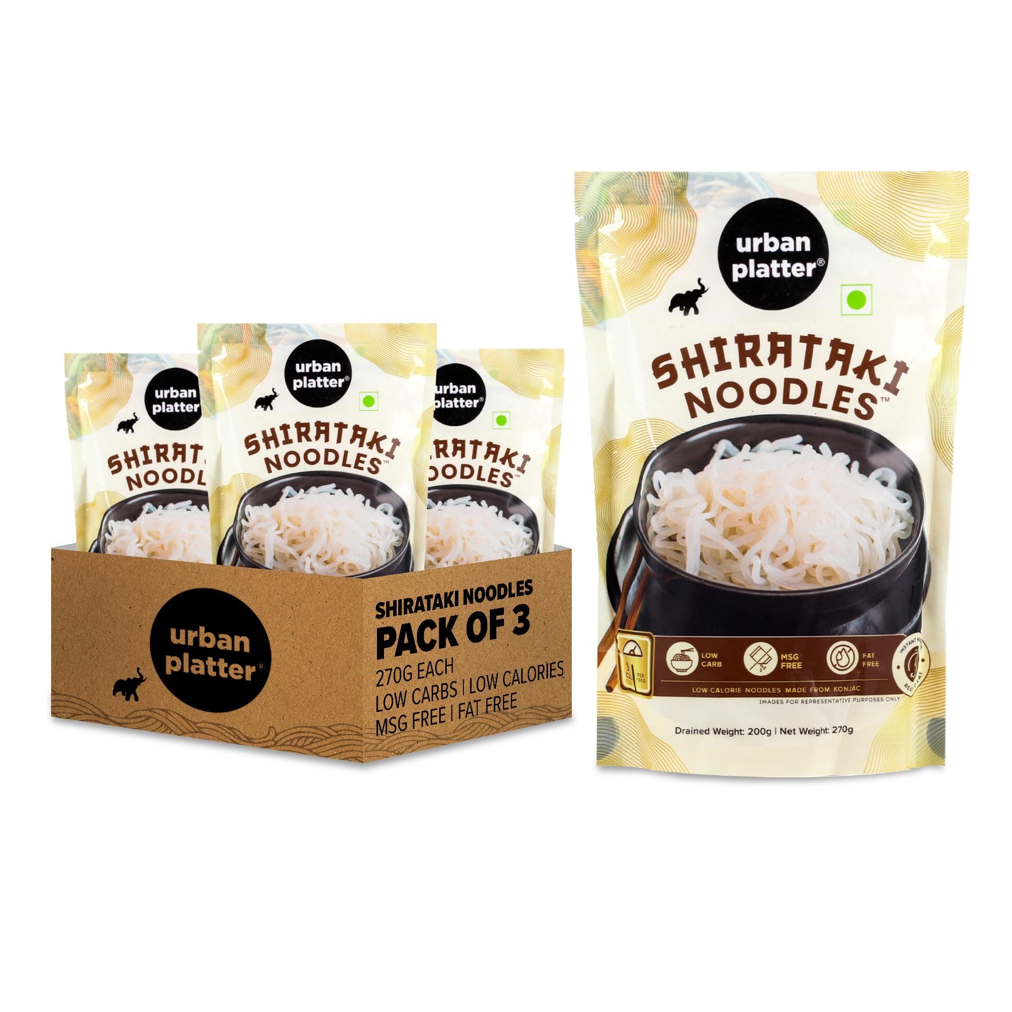 Urban Platter Shirataki Konjac Noodles, 270g, Pack of 3 (Fat-Free, Gluten-Free, Low Carb, Ready to Use) — image 2