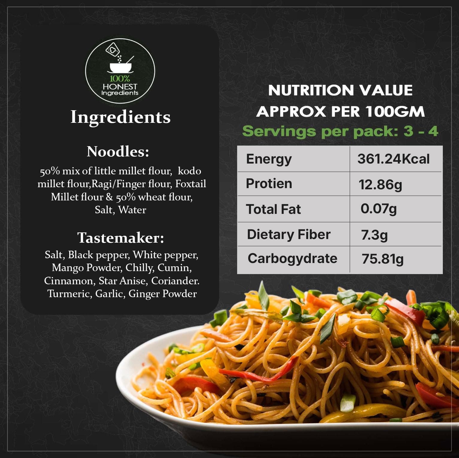 Essentiaeats Multi Millet Hakka Noodles Includes Tastemaker 400g Pack of 2, No Maida Not Fried No Preservatives No MSG Healthy Noodles Ready to Cook — image 3