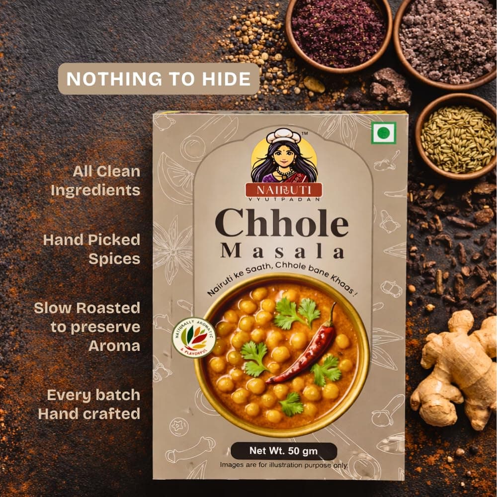 Nairuti Vyutpadan Chhole Masala (Jain-Friendly) 50g | No Onion No Garlic | Punjabi Chole/Kabuli Chana Masala | Rich Aroma, Ready Curry Mix | No Preservatives — image 3