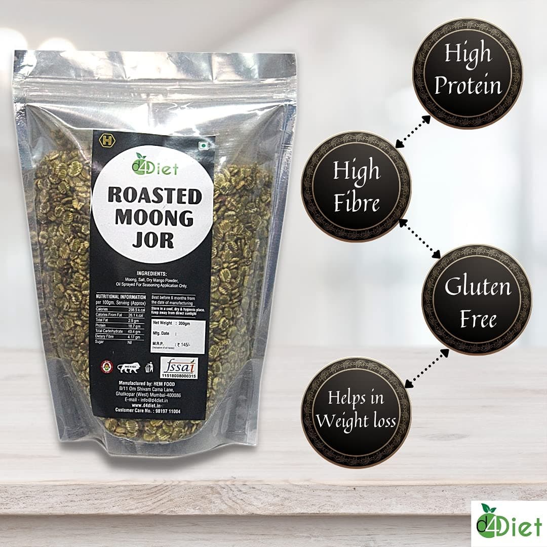 D4Diet Roasted Moong Jor, 200g / High Protein, Gluten Free, Vegan snack/Healthy Namkeen/Roasted Namkeen — image 3