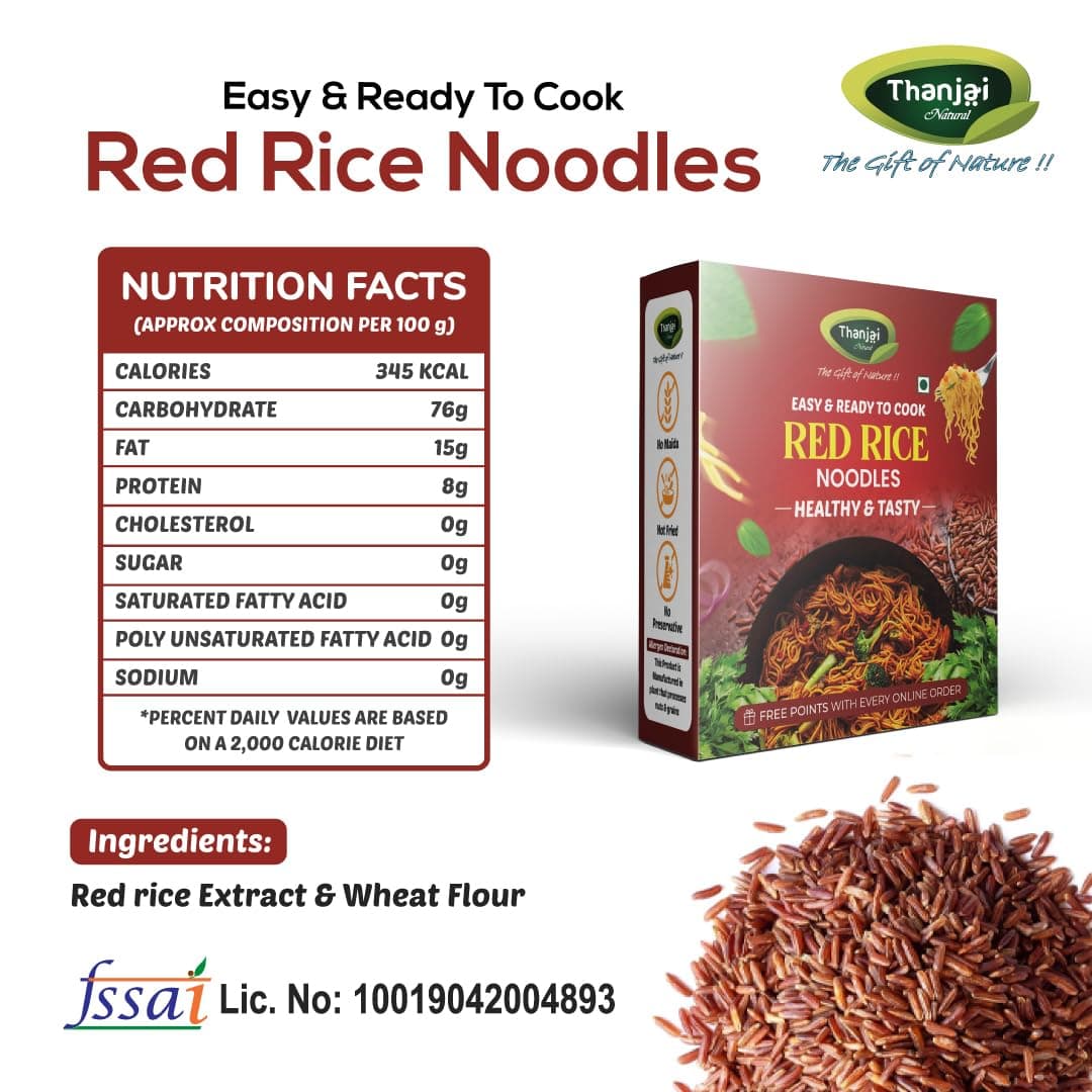 Thanjai Natural Red Rice Millet Noodles 180 Grams X 5 (900 Grams) of Homemade Natural Millet Noodles(No Preservatives, No Chemicals, No Artificial Extract) — image 3
