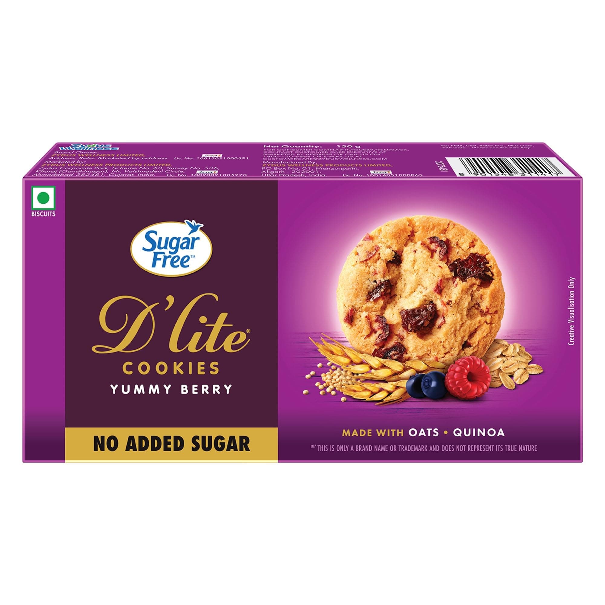 Sugar Free D’Lite Yummy Berry Cookies | Zero Added Sugar | Made with Oats & Quinoa 150g — image 3