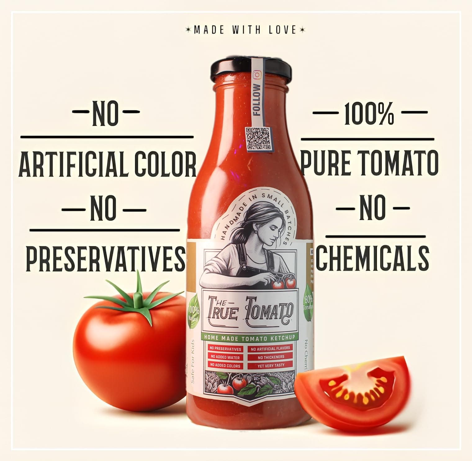 The True Tomato Ketchup 550 Gram | Handmade And Fresh | Natural |1940 gm tomatoes in 1 kg ketchup |No Chemicals,No Added Colors,No Cornstarch, No Oils, No Preservatives,No Thickeners — image 7