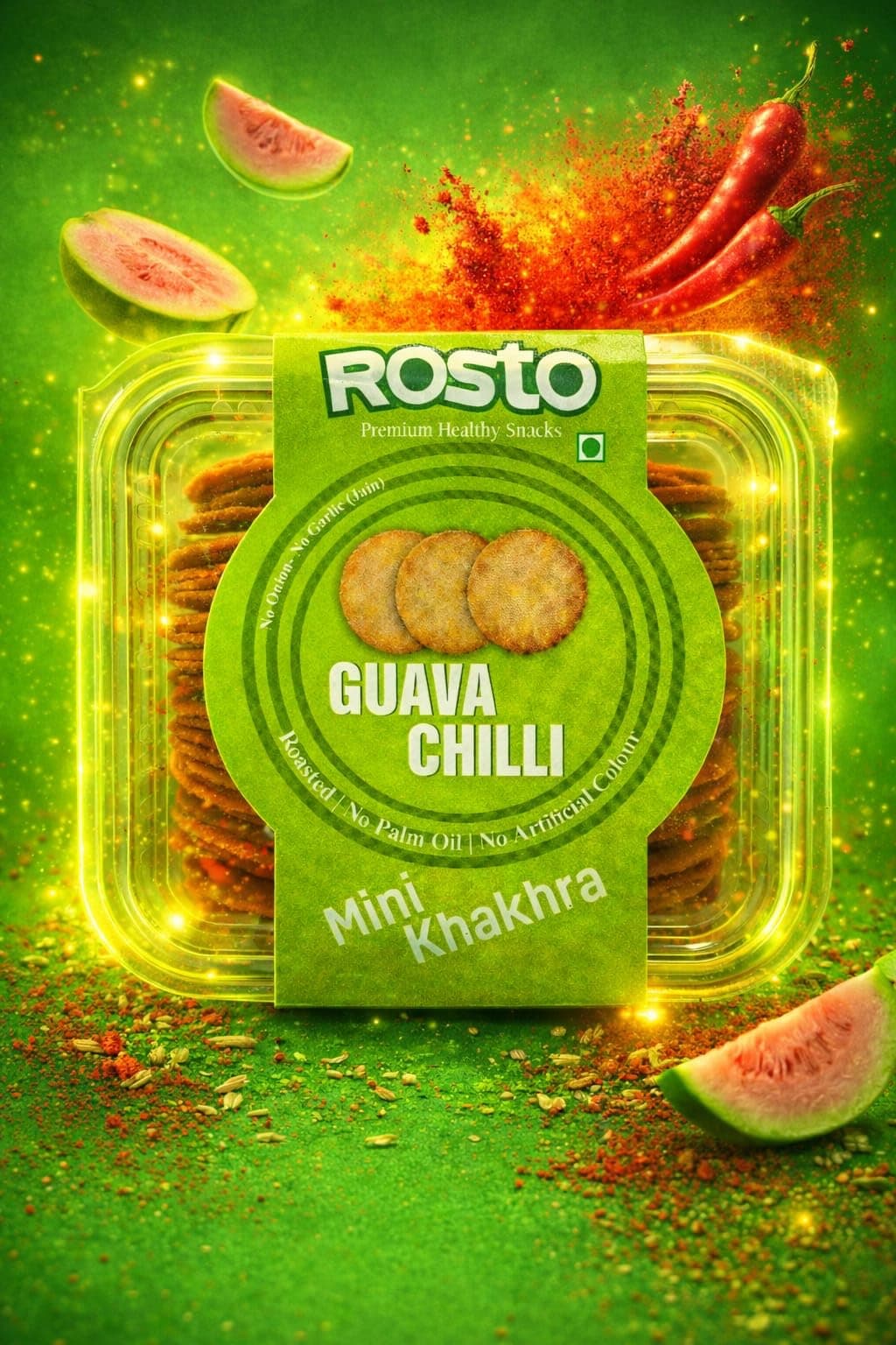 Rosto Guava Chilli Mini Khakhra, Roasted, No Palm Oil, No Artificial Colour, Jain-Friendly, 200 g (Pack of 2) — image 2