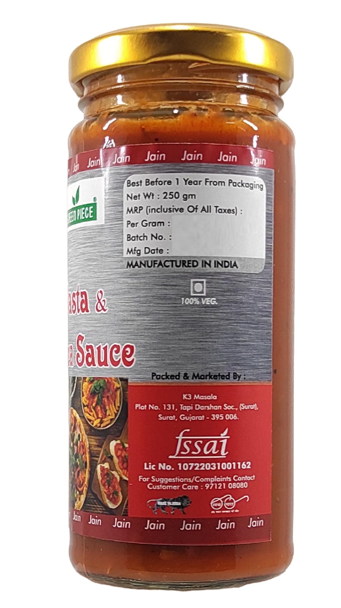 K3 Masala Jain With No Onion No Garlic Pizza and Pasta Sauce.(250gm) Sauce & Dip (250 g) — image 4