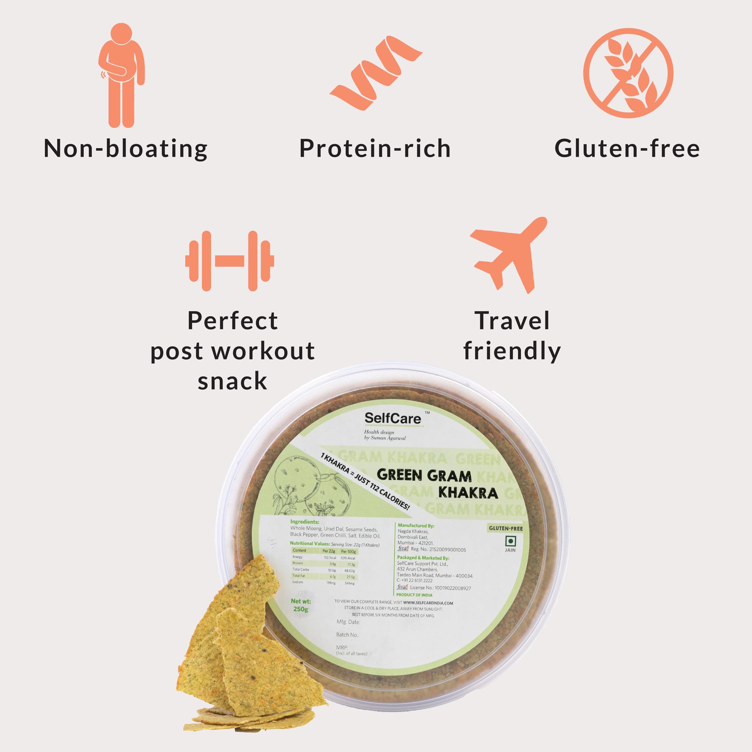 SelfCare By Suman Agarwal Moong Dal Mix Dal & Green Gram Khakhra - (Combo Pack of 3) 250g each | Roasted-Crackers-Namkeen-Grocery | Crispy & Chatpata - Tae time | Gluten Free - Jain & Travel Friendly — image 6