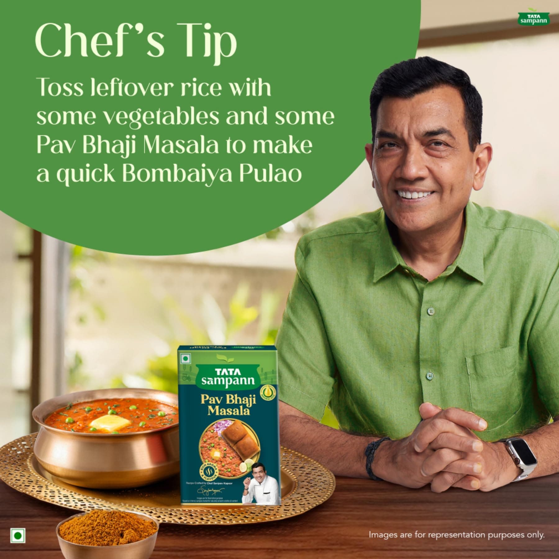 Tata Sampann Pav Bhaji Masala with Natural Oils, 100g, Crafted by Chef Sanjeev Kapoor, With Chef’s Exclusive Tip, Rich Aroma & Flavour — image 8