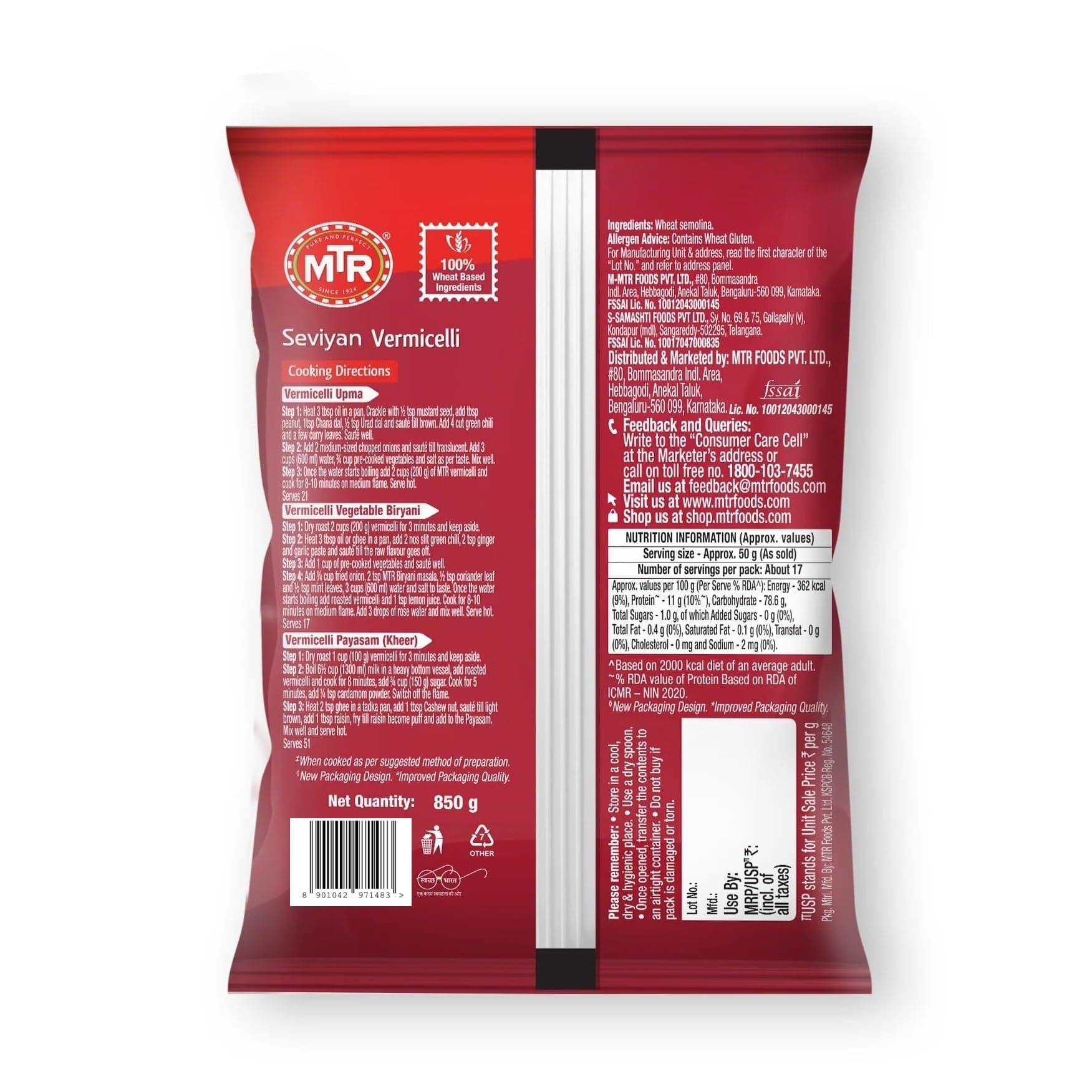 MTR Vegetarian Seviyan Vermicelli, 850 grams — image 2