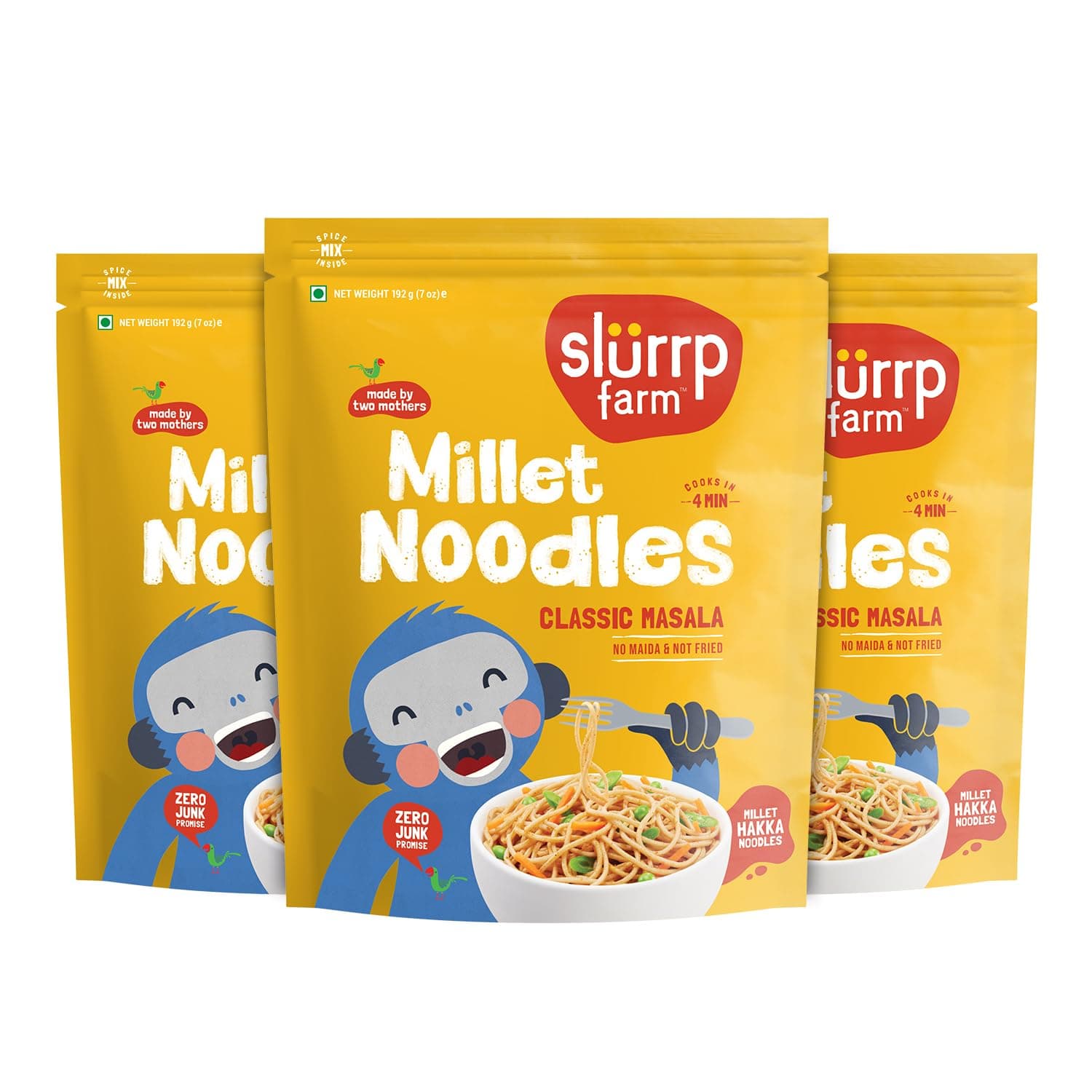 Slurrp Farm No Maida Millet Noodles | Not Fried, No MSG | Classic Masala Millet Noodles Pack of 3-192g Each — image 2
