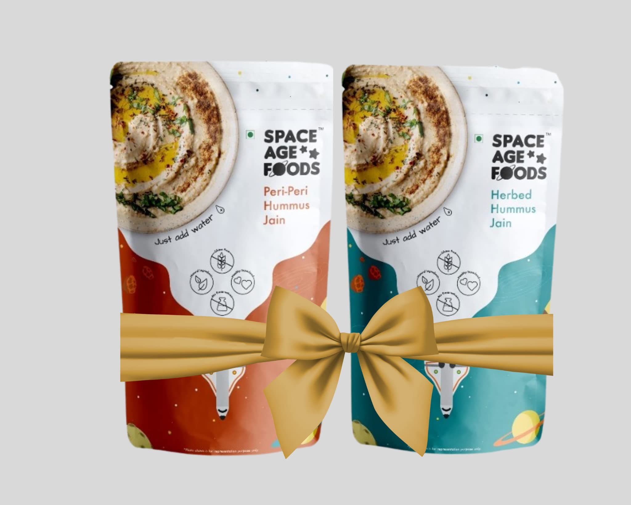 Space Age Foods | Jain Friendly - Peri Peri & Herbed Hummus Powder | Instant Healthy Dip Mix | Pack of 2 - Each Pack Makes 250g Creamy Hummus (75g Dry each) | 3-4 Servings Per Pack | High Protein & Vegan Friendly | No Preservatives, Additives, Artificial Colours or Fillers | Authentic Mediterranean Flavour | Ready in 1 Minute – Just Add Water & Mix | Jain-Friendly Recipe (No Onion, No Garlic) — image 2