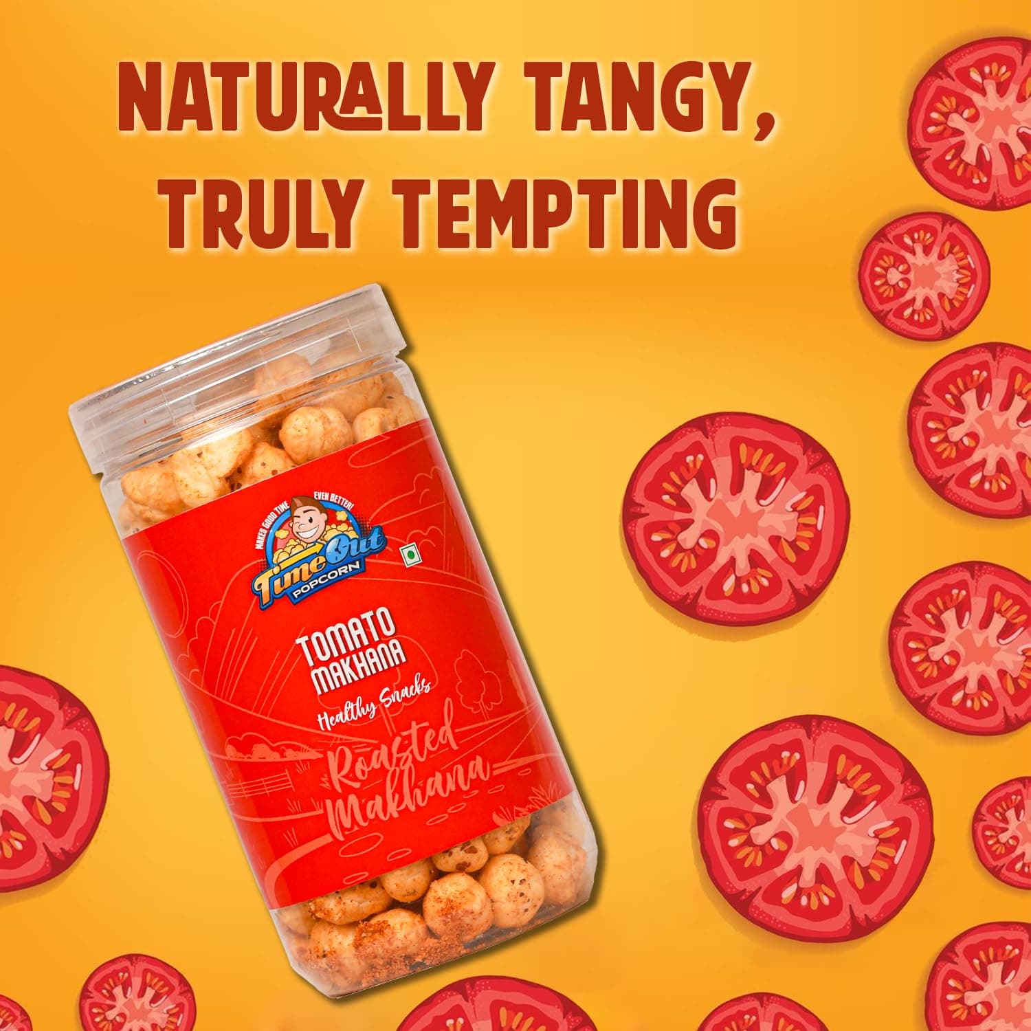 Time Out Popcorn Jain Tomato Flavour Roasted Makhana 70g, Crunchy Spicy Foxnuts — image 2