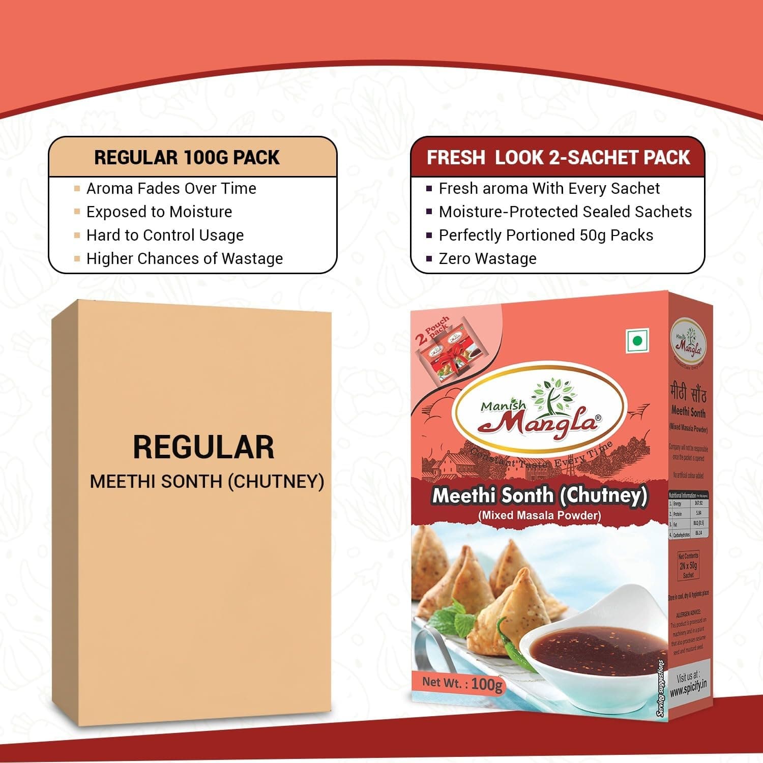 Manish Mangla Meethi Sonth Chutney Mixed Masala Powder, No Onion No Garlic, 100g — image 4
