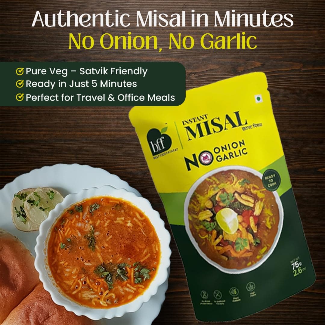 BFF Instant Misal - No Onion, No Garlic| Pack of 4 (75g Each) | Spiced Maharashtra-Style Meal | Just Add Water & Heat | Ready in Minutes | Suitable for Breakfast, Lunch, or Snack — image 3