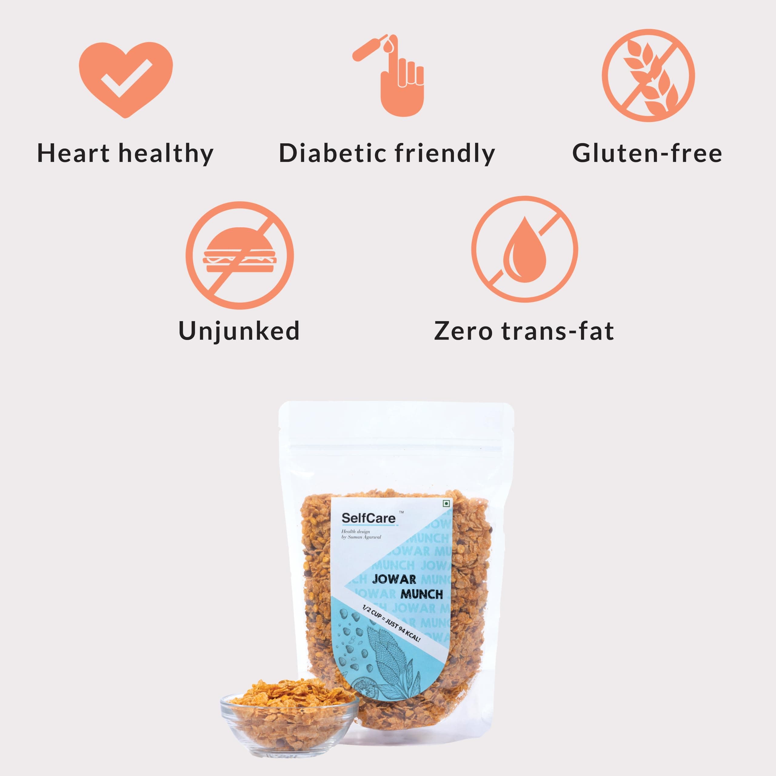 SelfCare By Suman Agarwal Jowar Munch Pack of 1 200g | Roasted - No Added Sugar - Gluten Free | Savoury - Snacks - Namkeen - Grocery | Spicy Crunchy & Chatpata - Tae time Snacking | Travel Friendly — image 3
