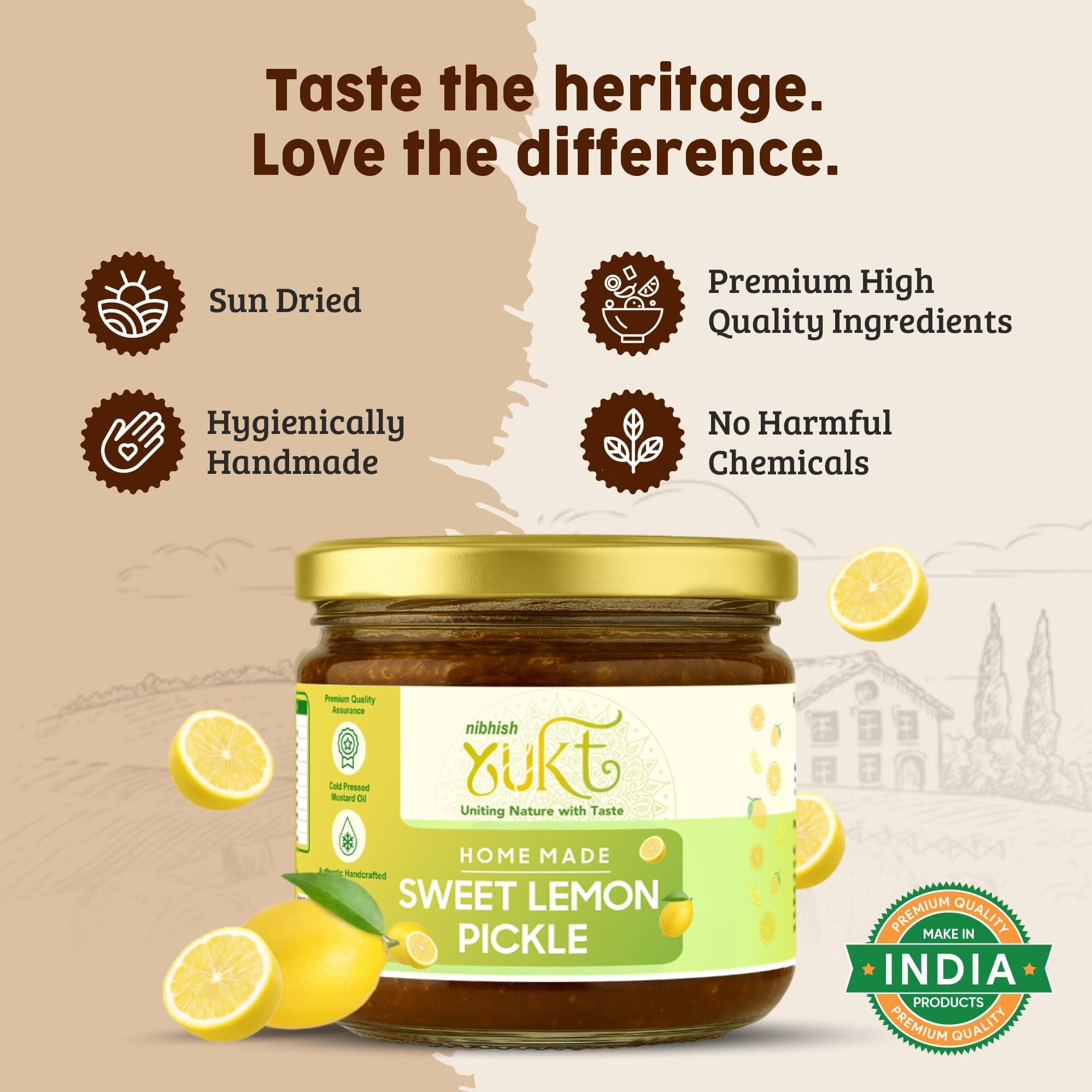 NIBHISH Yukt pickle Khatta Meetha Sweet Lemon Pickle | Sweet & Tangy Homemade Delight | Oil-Free, No Onion or Garlic | Traditional Chunda-Style Nimbu Ka Achaar with Grandma's Authentic Taste | Handmade Using Organic Preparation Methods | 100% Natural & Pure | Glass Jar — image 5