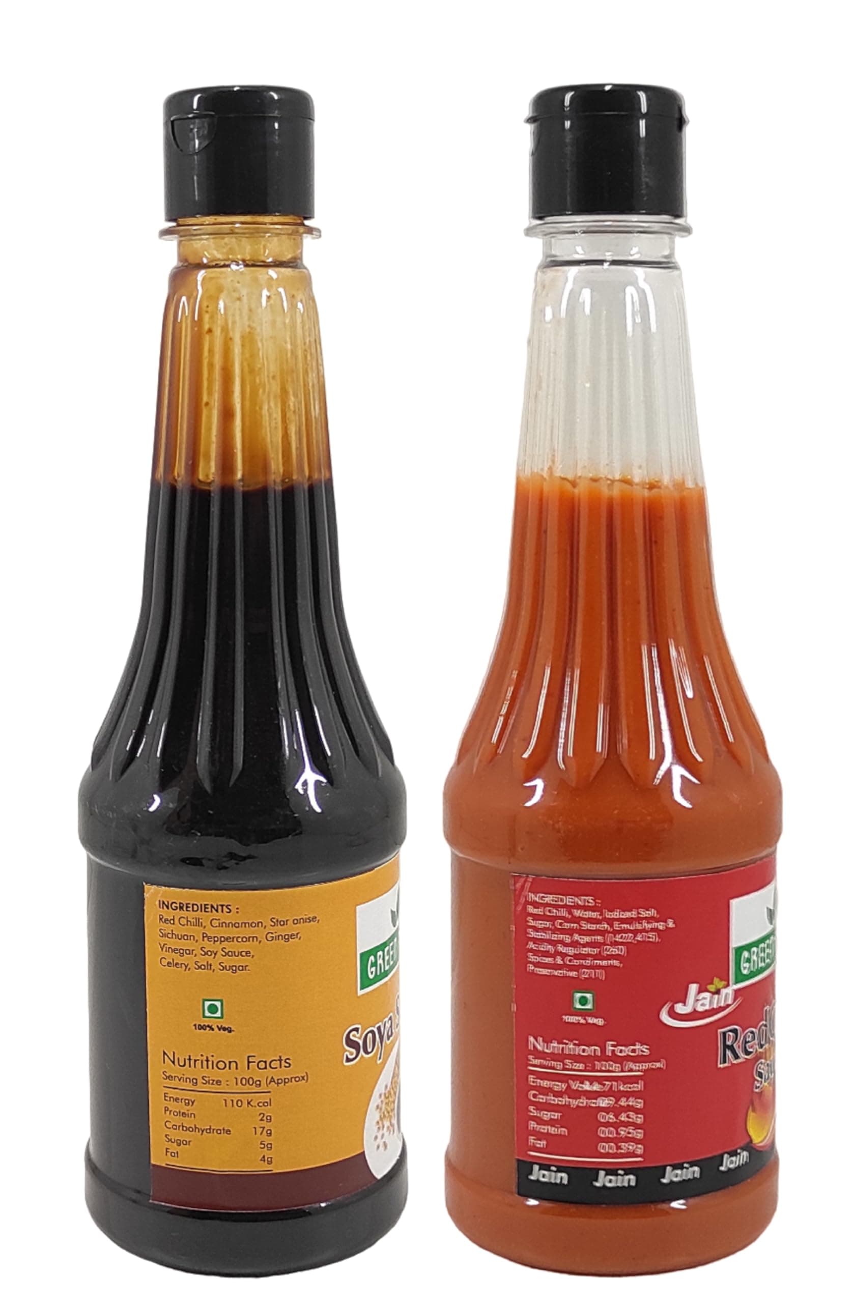 Green Piece Jain Sauce WIth No Onion/Garlic Soya sauce & Red Chilli Sauce(Pack of 2) Sauce (1000 ml) — image 4