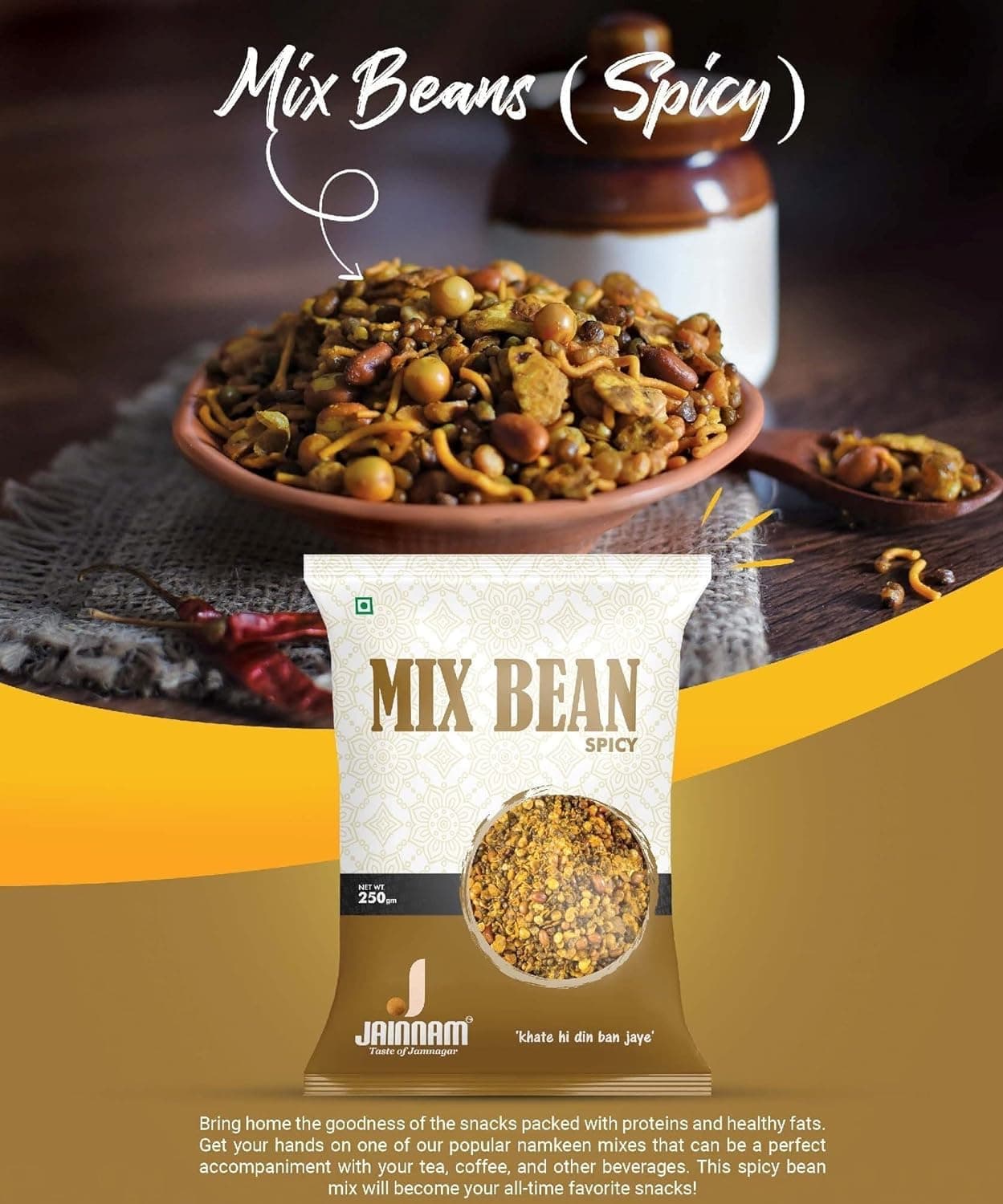 Jainam Food Mix Bean Namkeen (250g)) | Ready to Eat Healhty Snack | Famous Gujarati Namkeen Mix Snack — image 2