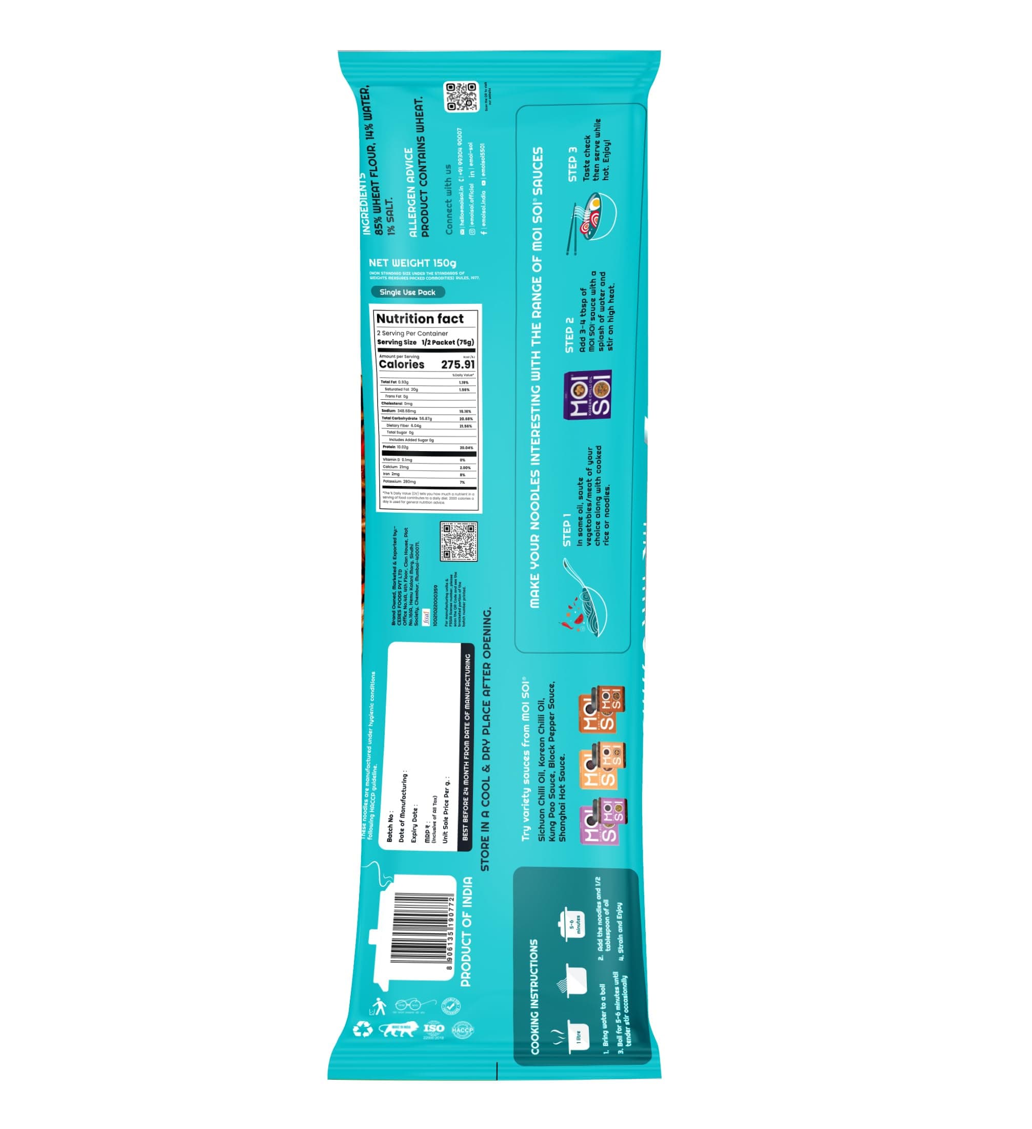 MOI SOI Whole Wheat Hakka Noodles, 150g (No Maida | Not Fried | No Preservatives or MSG) — image 5