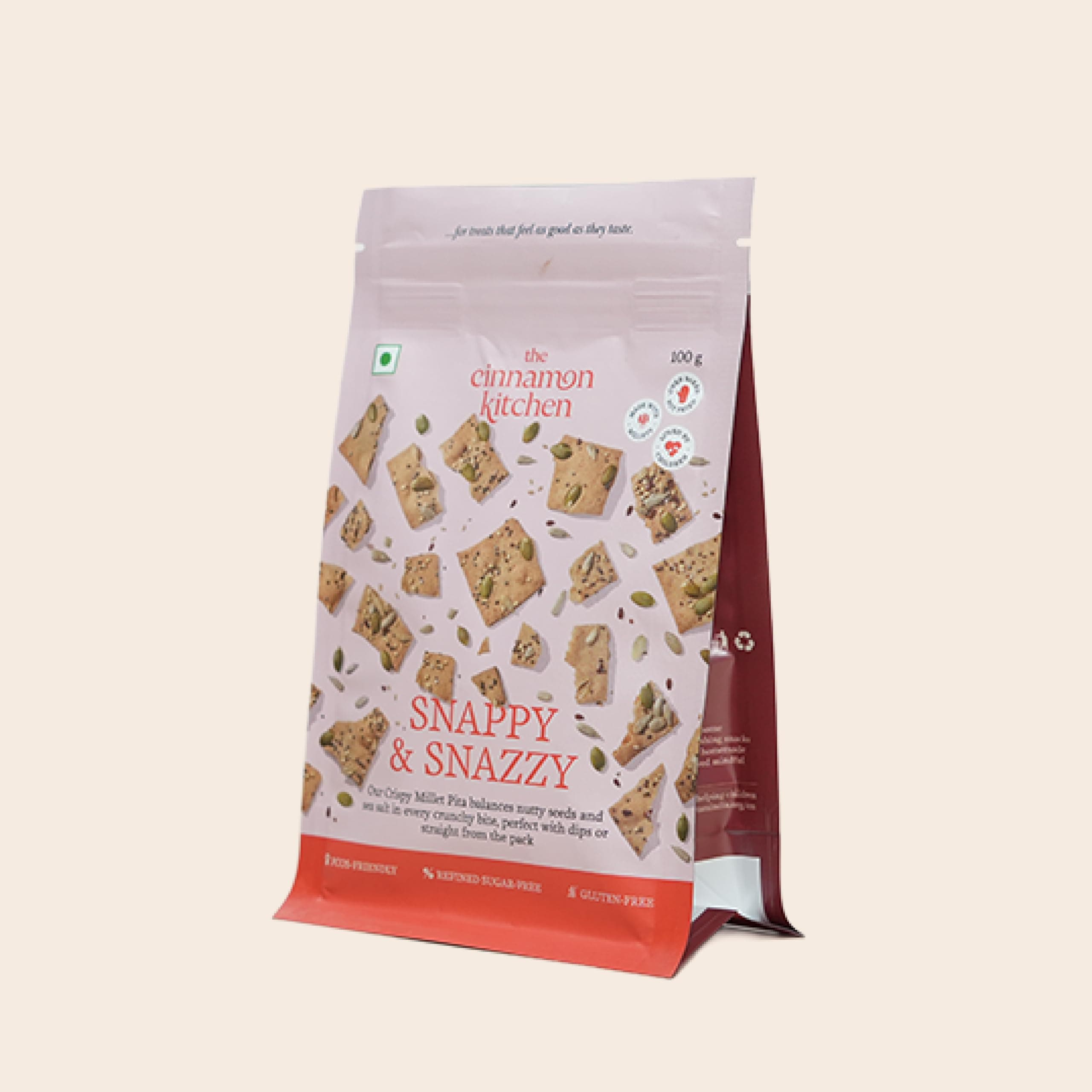 The Cinnamon Kitchen Mix Millet Pita Duo (100g) |High Protein |100% Gluten-Free & Baked Not Fried | No Maida, No Dairy, No Preservatives | Organic Ancient Grain Pita Chip | Healthy Cracker & Snack — image 3