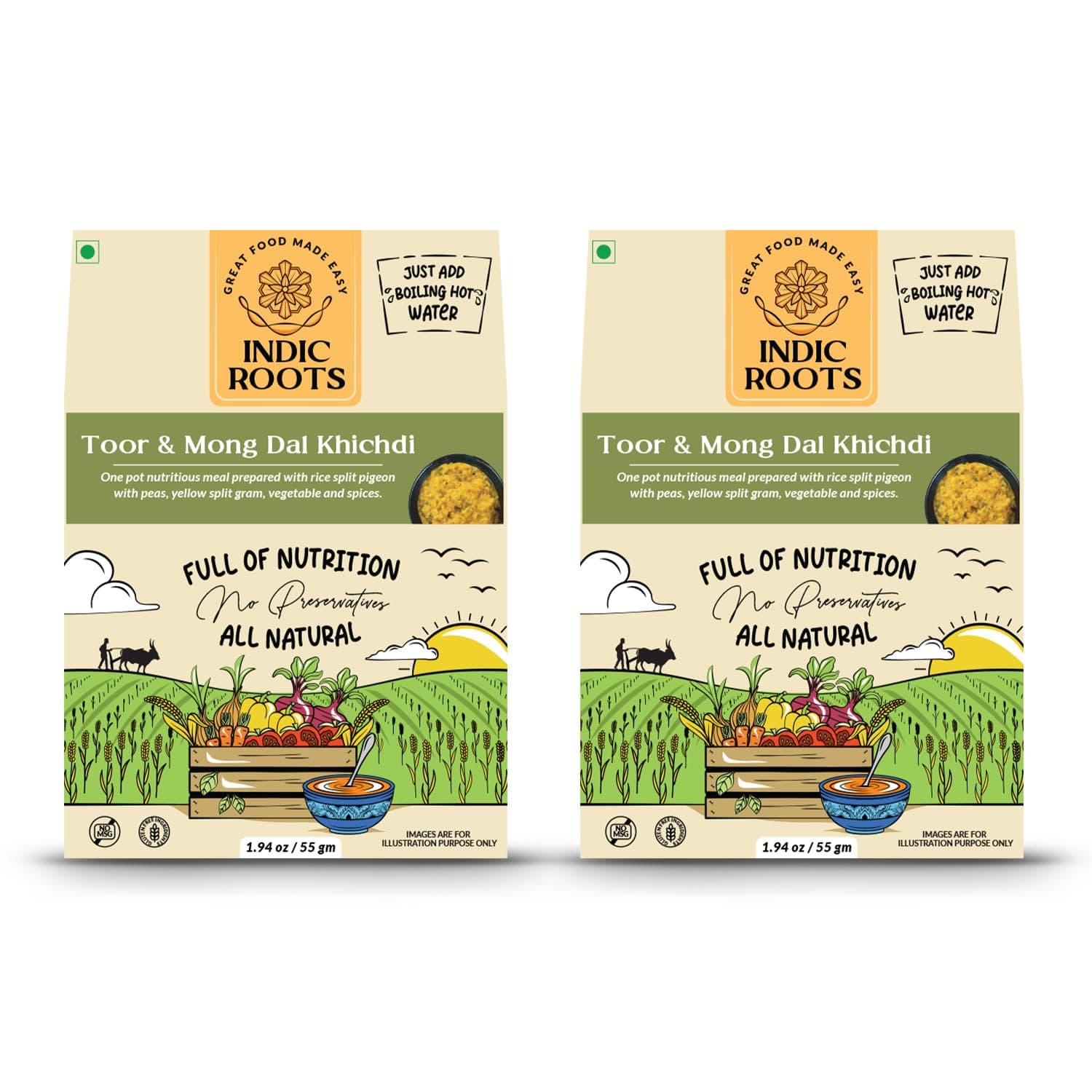 Indic Roots Toor Dal & Moong Dal Khichdi |Instant Food | Healthy | Ready to Eat Full Meal | Gluten Free | No Preservatives, All Natural, Packed Food with no Onion Garlic (Pack of 4) — image 4