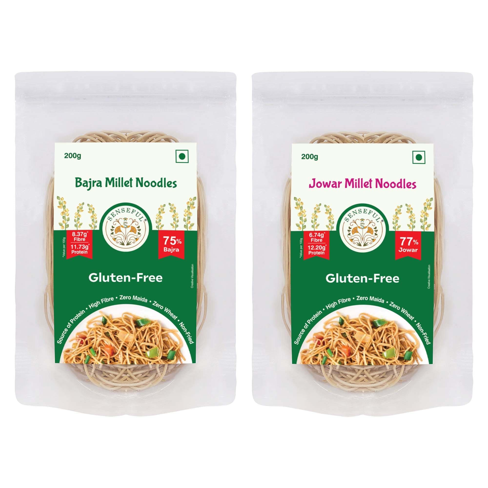 SENSEFUL Bajra + Jowar Millet Noodles Combo of 2 - Gluten-Free (Zero Maida & Zero Wheat), Source of Protein, High Fibre, Low Fat, Low Sugar & Non-Fried - 200 gm each — image 2
