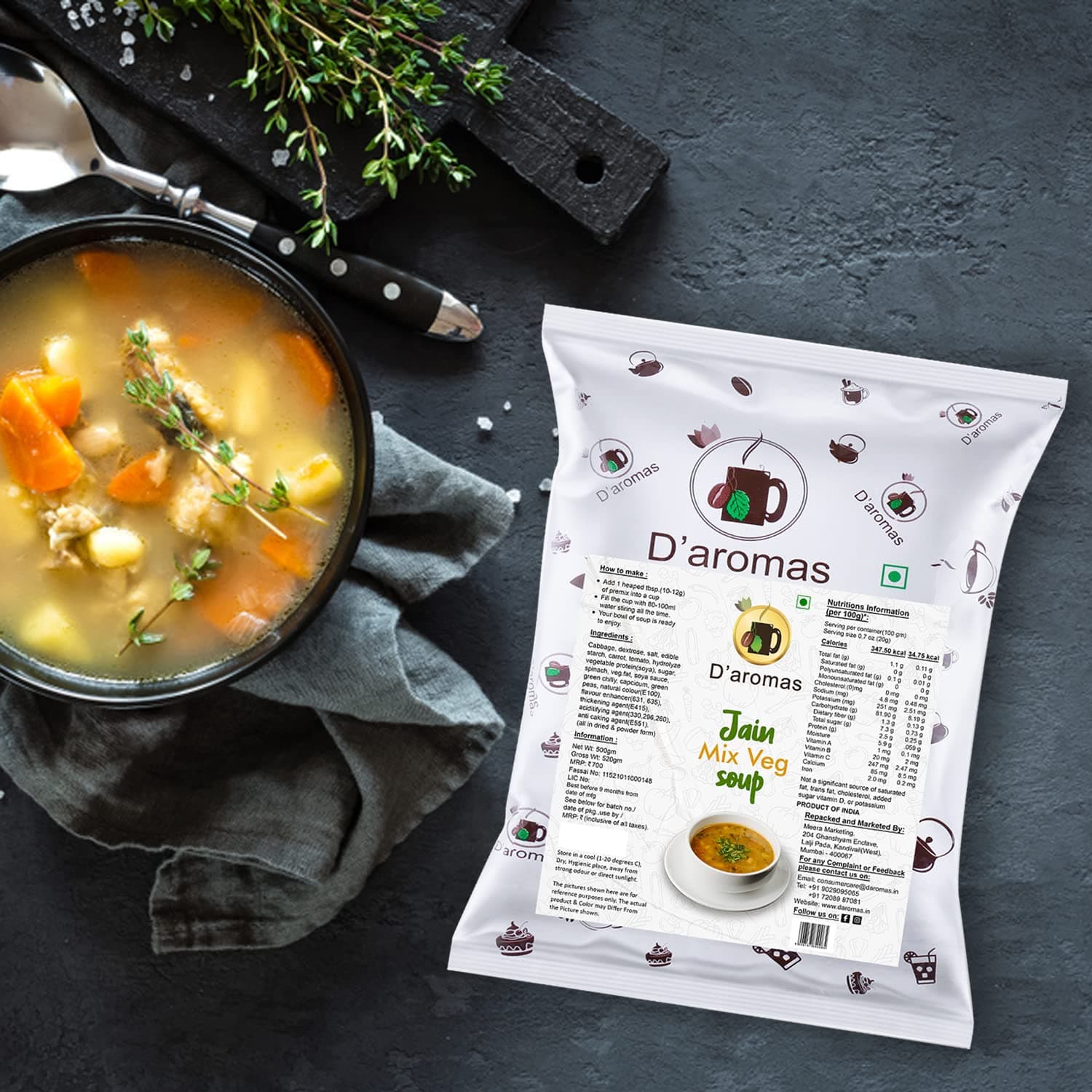 D'aromas Instant Mix Veg Soup 5.5Kg, Instant Premix Powder With No Onion & No Garlic, Instant Mix Powder, Veg Soup, No Artificial Flavour & Colour (Each 500gm) (Pack Of 11) — image 2