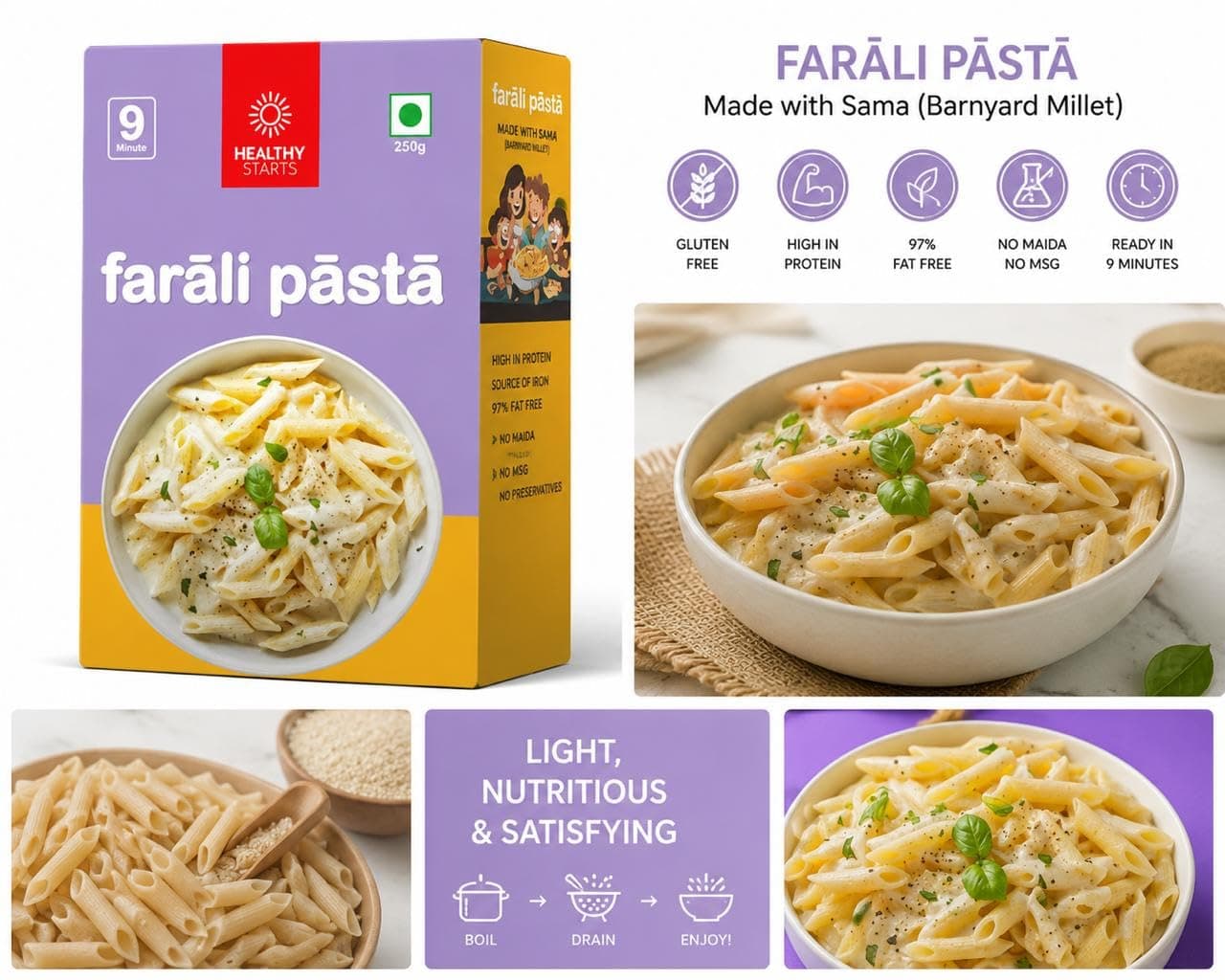 HEALTHY STARTS Farali Pasta 180 g - Pack of 2 | Fasting Special Pasta | Satvik Food | No Onion No Garlic | Easy to Cook — image 4