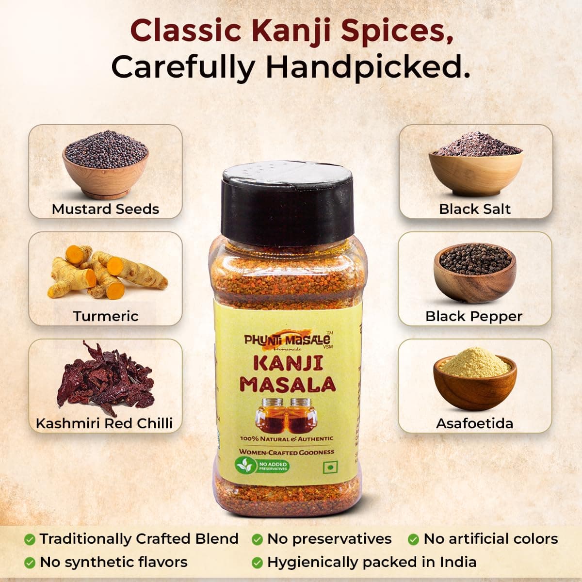 Phunti Masale Kanji Masala Powder | Traditional Indian Probiotic Drink Mix | 100g | No Preservatives | No Onion No Garlic | Gut Health Fermented Drink Spice Mix | Makes 6-7 litres of Kanji — image 5