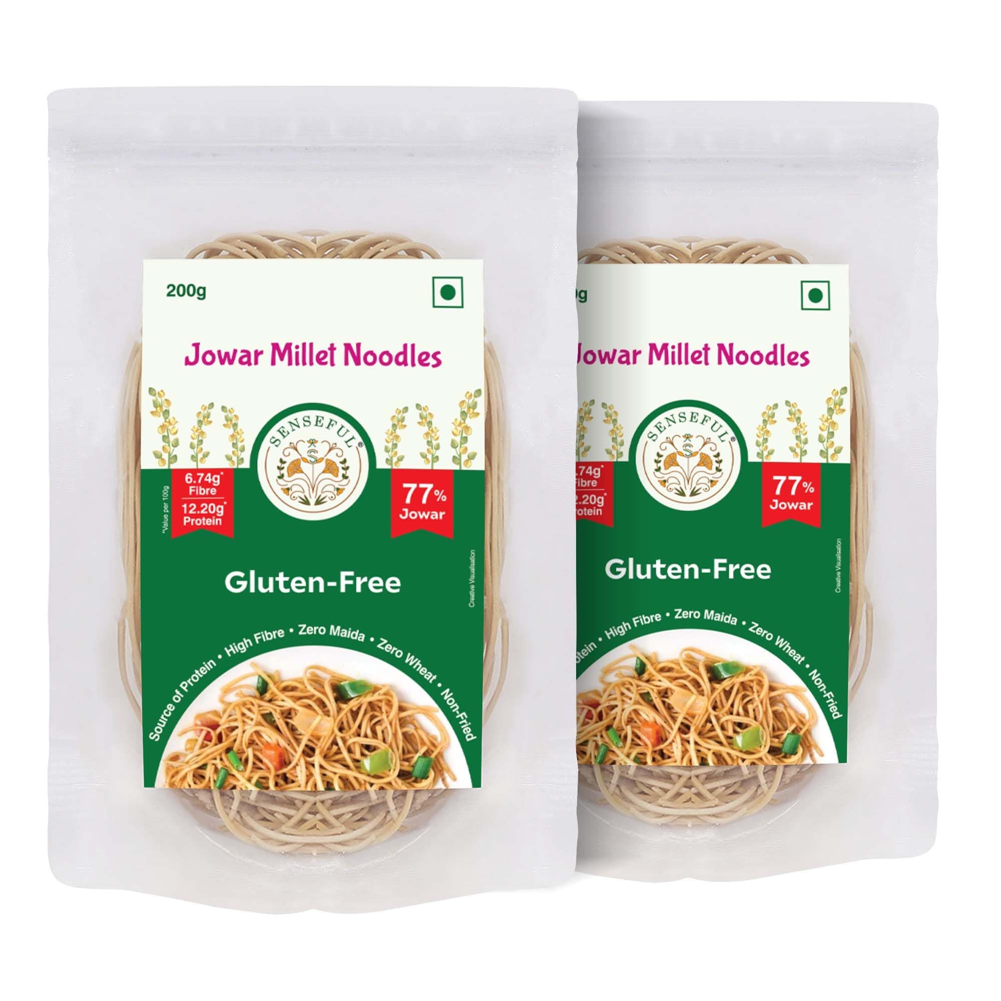 SENSEFUL Jowar (Sorghum) Millet Noodles Pack of 2 - Gluten-Free (Zero Maida & Zero Wheat), 77% Jowar, Source of Protein, High Fibre, Fat-Free, Low Sugar & Non-Fried - 200 gm each — image 2