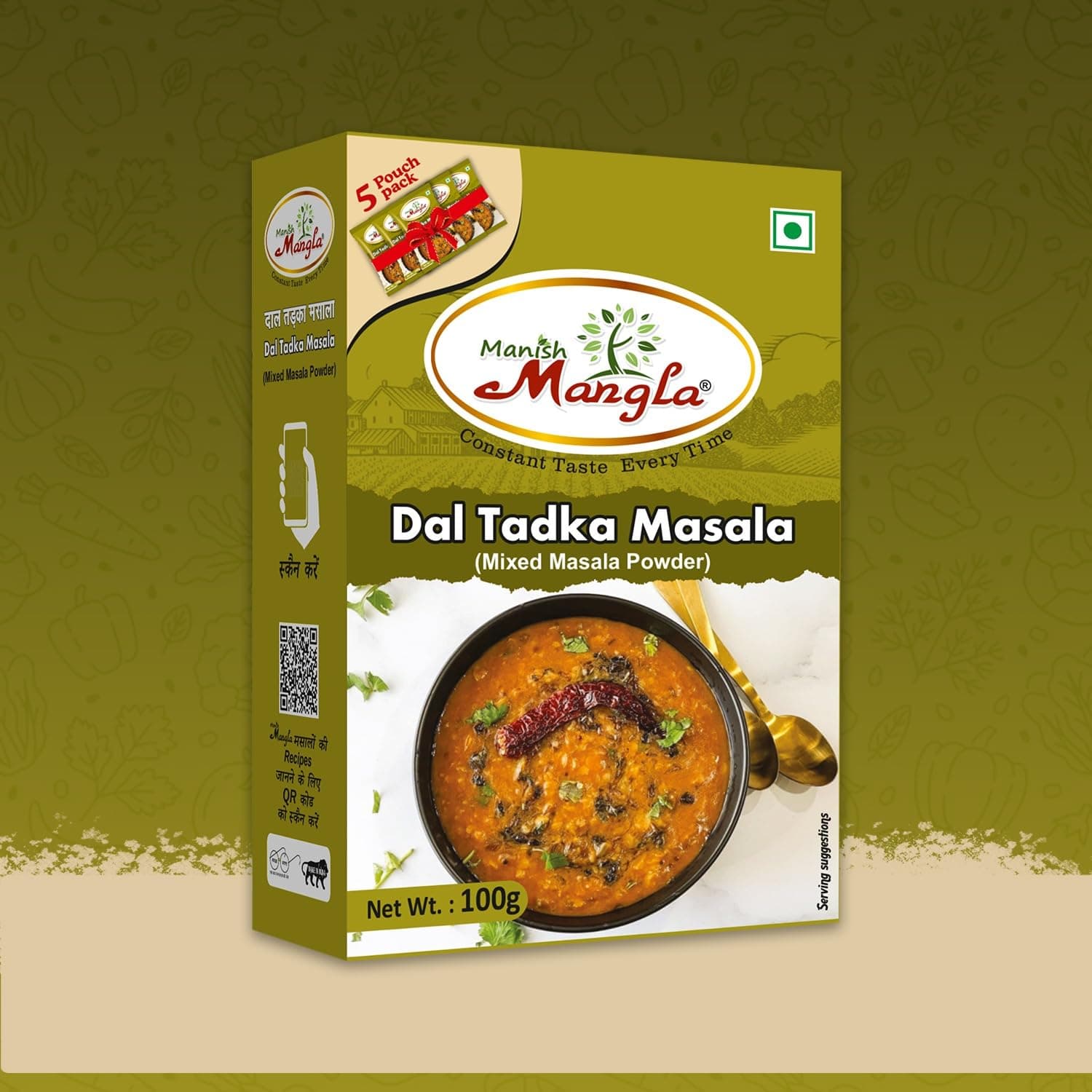 Manish Mangla Dal Tadka Masala 100g | Authentic Indian Spice Mix | No Onion No Garlic | Fresh Hygienic Pack | Perfect Blend for Rich & Flavorful Dal — image 6