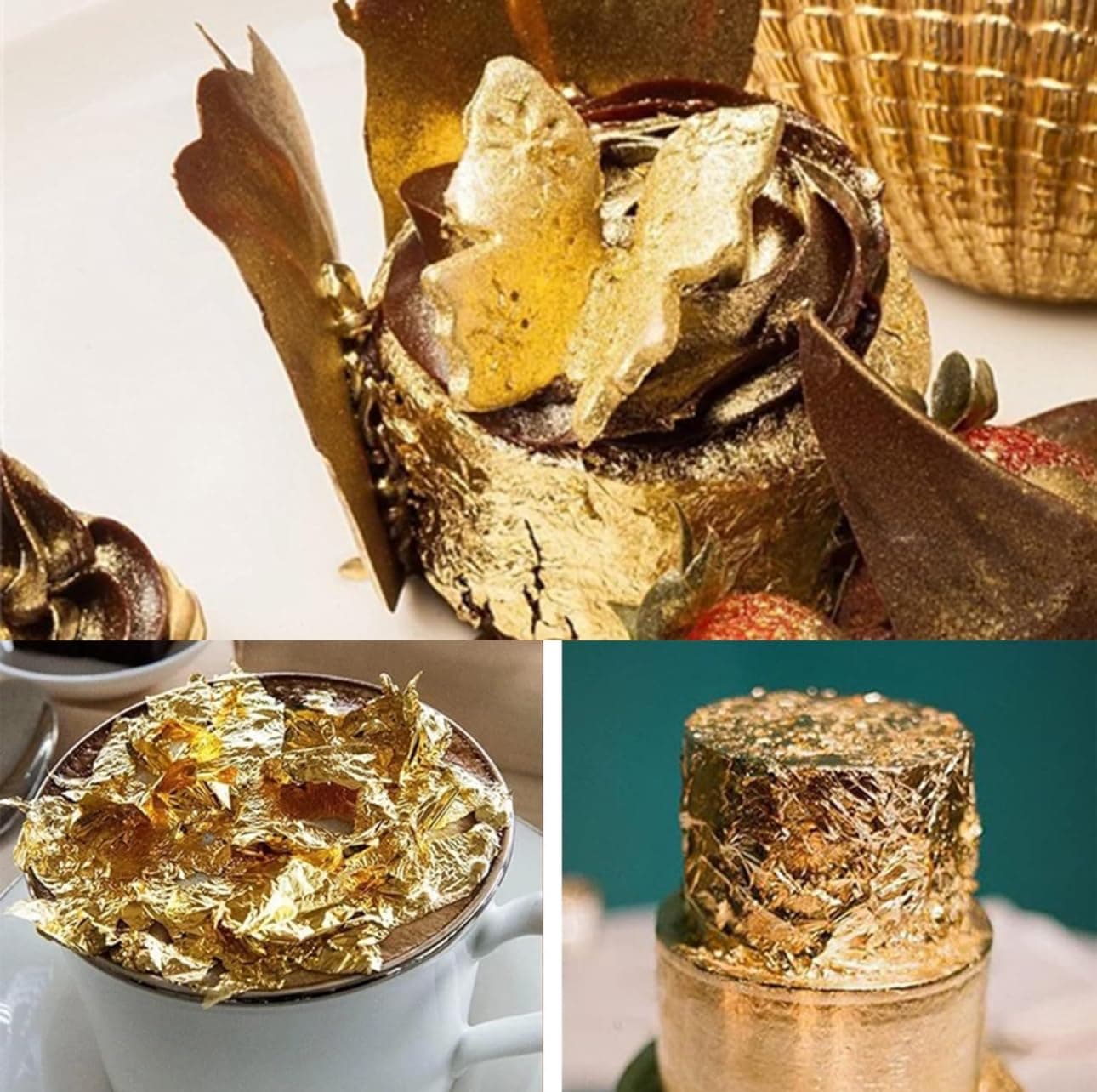 Gold Leaves 24k Edible Pure Veg Gold Leaves 75MM”x50MM” Size 25pcs Gold Vark Sheets, Varak for Sweets, Cake Decoration, Ice Cream, Serums, Ayurvedic Medicine, Royals Foods, Face Facial Spa, Nails — image 3