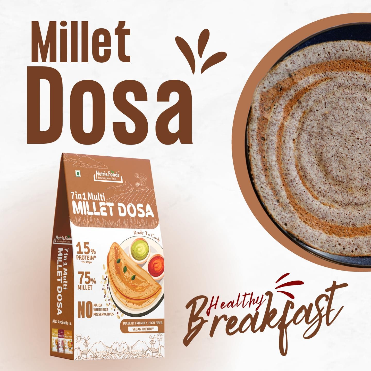 Nutriefoods Instant Millet Dosa Premix, 0% Maida, 0% Besan, Made with Millets, Kid Friendly, High in Protein (7 in 1 Millet Dosa, 400, gram) — image 5