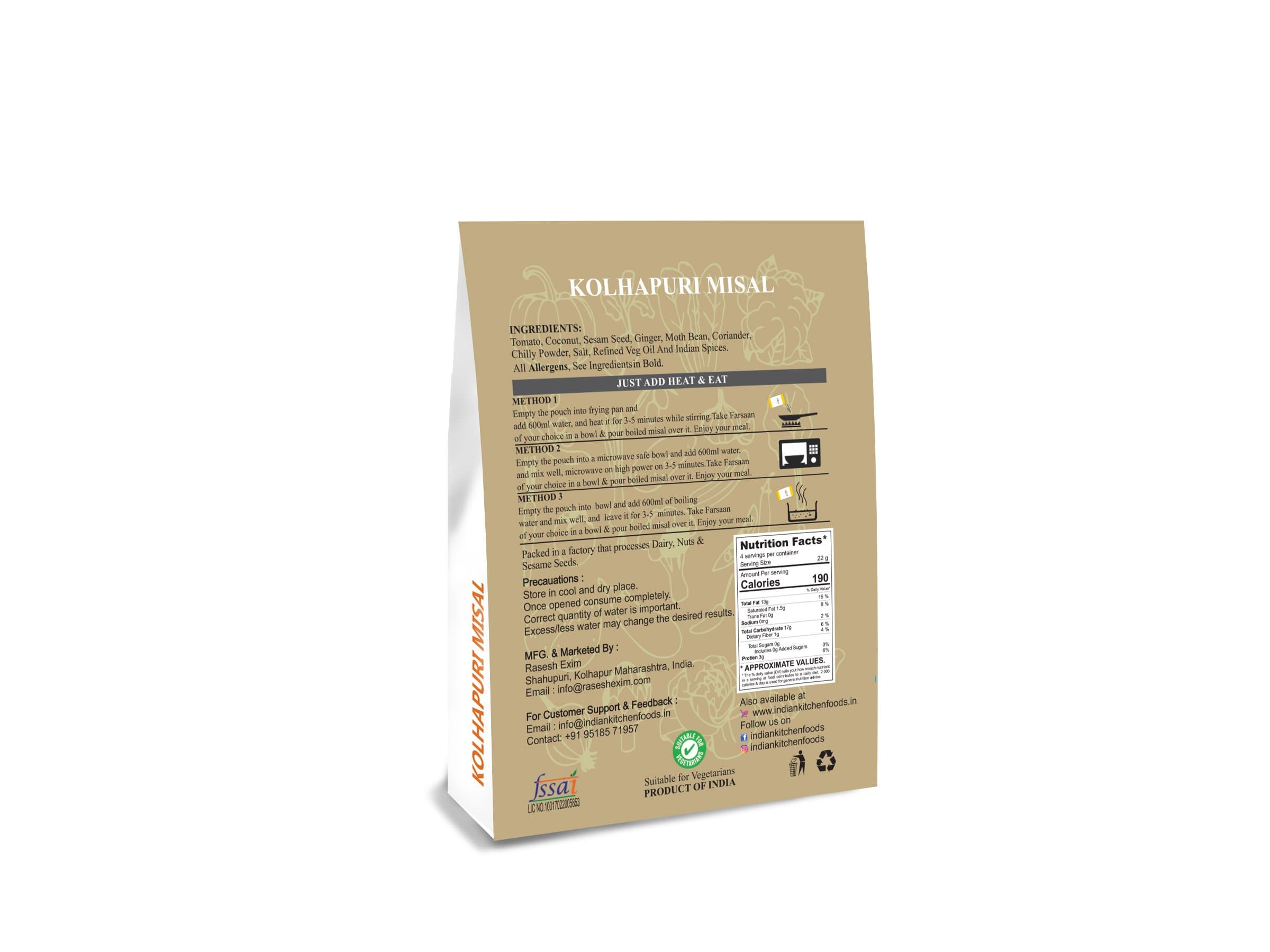 Indian Kitchen Foods Jain Kolhapuri Misal | Freeze Dried Gluten-Free Ready to Eat Instant Vegetarian/Vegan Meal - Rehydrated Wt. 690 gm — image 3