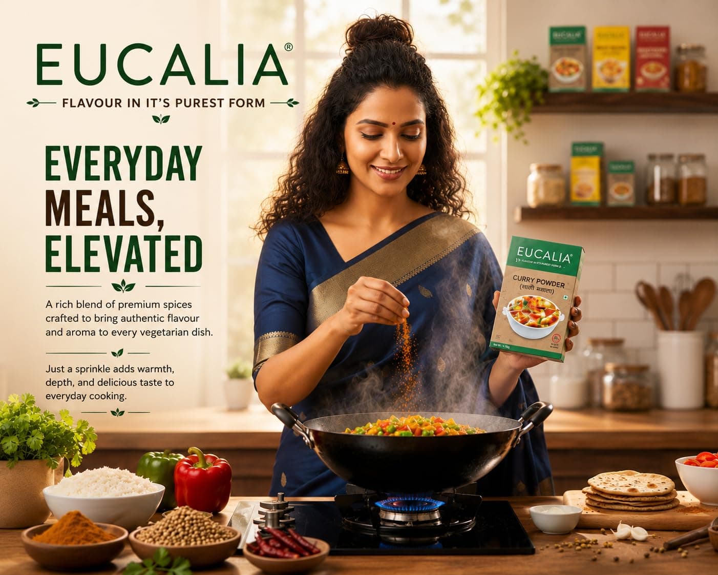 EUCALIA Sattvik (No Onion - No Garlic) Curry Powder (Sabji Masala) Pack of 3 (100g) | Bold & Aromatic Spice Blend | Vibrant Colour | No Added Colours or Preservatives | Perfect for Vegetarian Dishes & Everyday Cooking | Sattvik No Onion No Garlic (NONG) | Total 300g — image 9