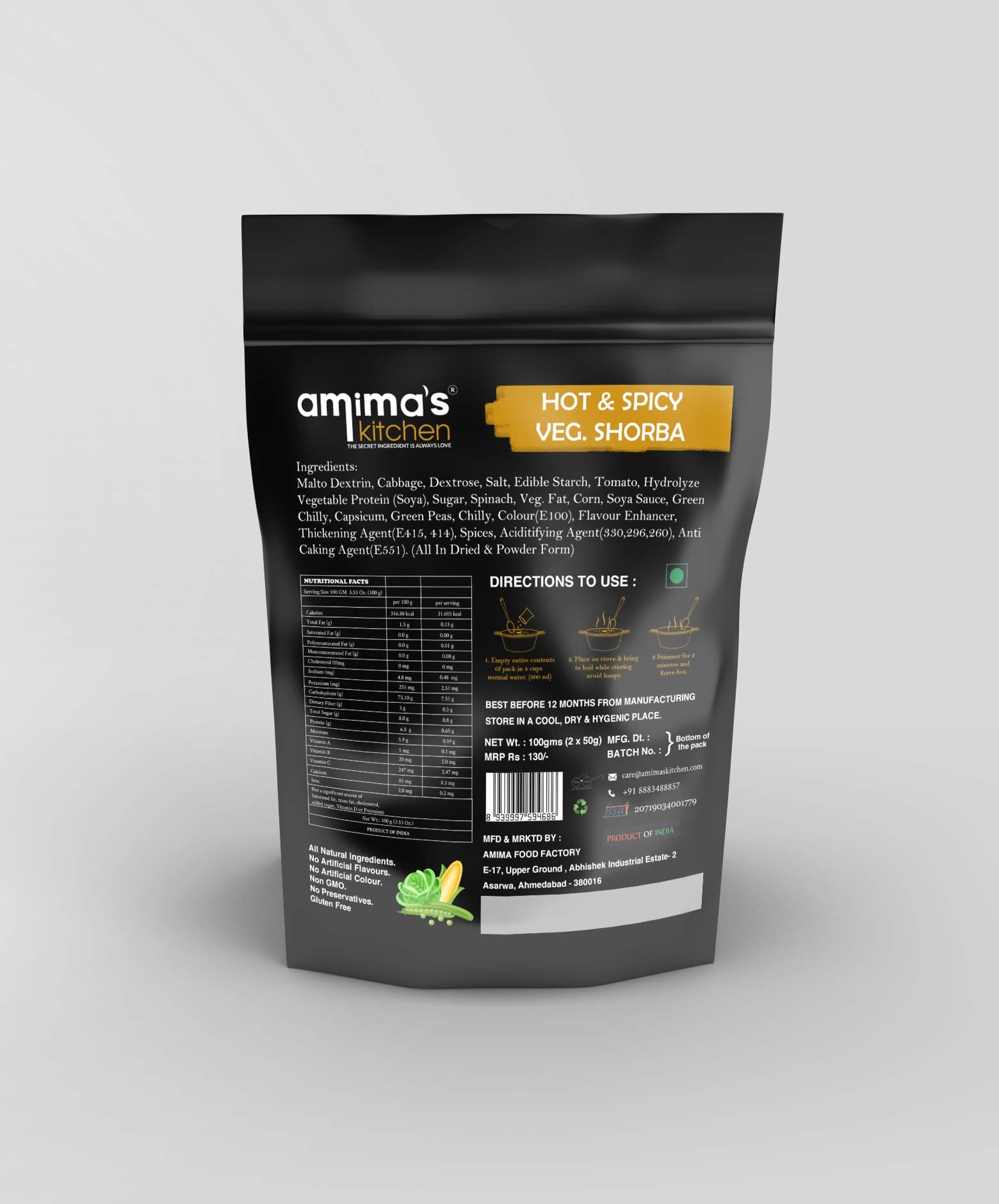 Amima's Kitchen Hot & Spicy Veg. Shorba Jain Soup (No Onion No Garlic) - 100 Grams [Serves 10] | Instant Soup Mix Powder | Ready To Cook | No Artificial Flavour & Colour | Gluten Free | Non GMO | Healthy Soup — image 2