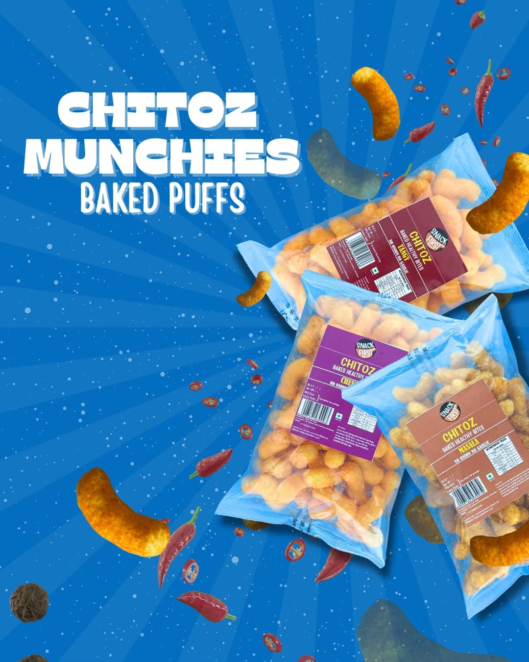 Snack First Baked Puff Corn, Masala Chitoz, Pack of 3, No Onion No Garlic, Jain, Puffed Snack, Corn Puffs, Healthy Snack, Namkeen, 240g — image 5