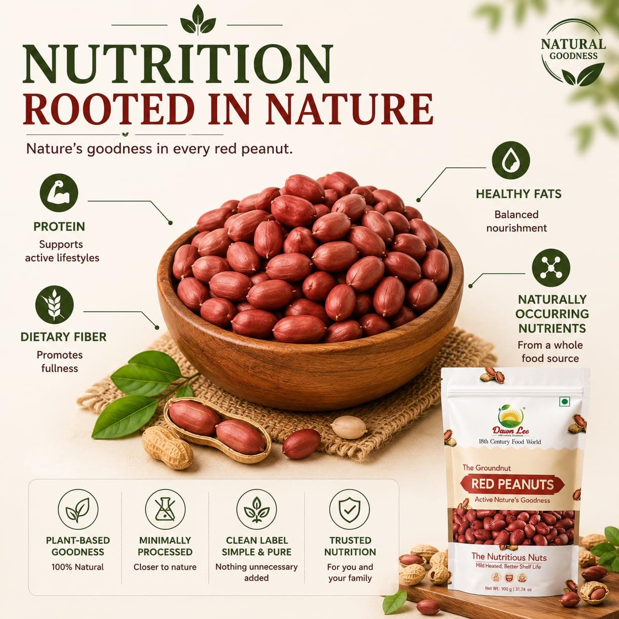 Dawn Lee Raw Red Peanuts 400g | Desi Moongfali (Groundnut) | Natural Protein Snack | Gluten-Free Unpolished Singdana | Healthy Mungfali for Ekadashi, Navratri, Roasting & Chutneys — image 2