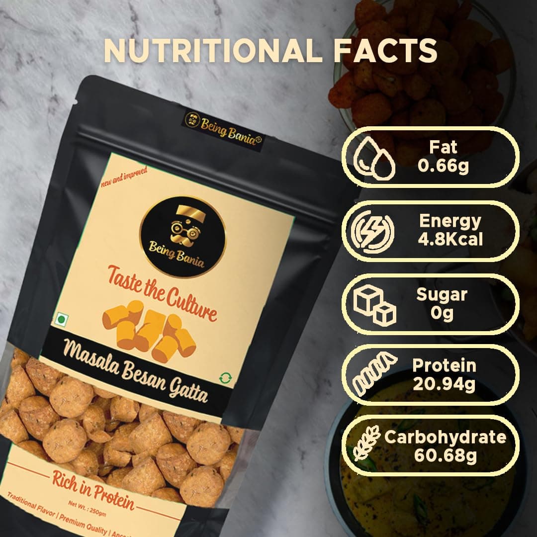 Being Bania Masala Besan Gatta, 250g | Homemade Rajasthani Gatte Sabzi | Marwari Gatta | Healthy and Protein Rich — image 3
