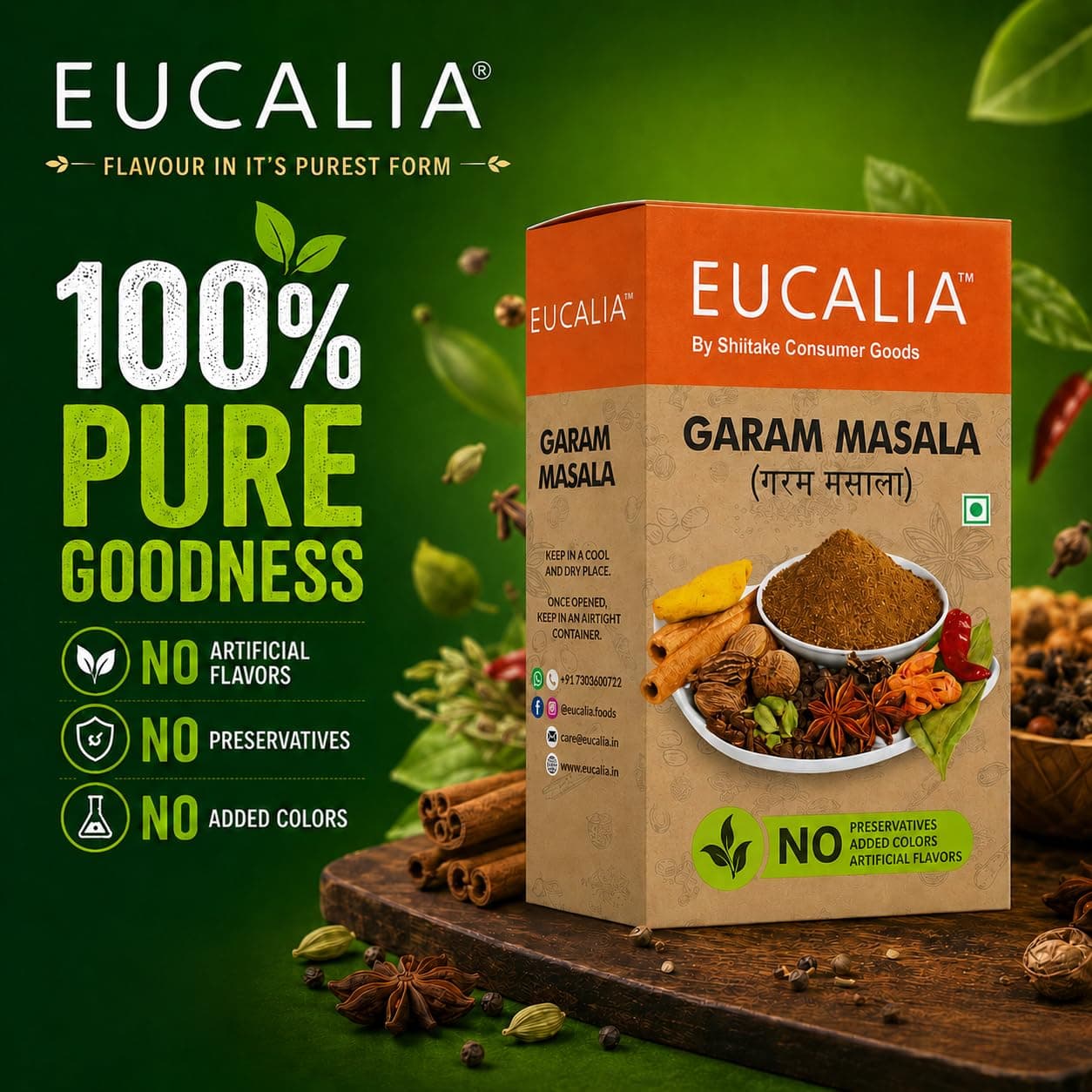 EUCALIA Garam Masala Pack of 3 (100g) | Aromatic Spice Blend for Curries, Rice & Gravies | Authentic Indian Taste | No Preservatives | Rich, Warm & Aromatic Flavour for Everyday Cooking | Sattvik No Onion No Garlic (NONG) | Total 300g — image 4