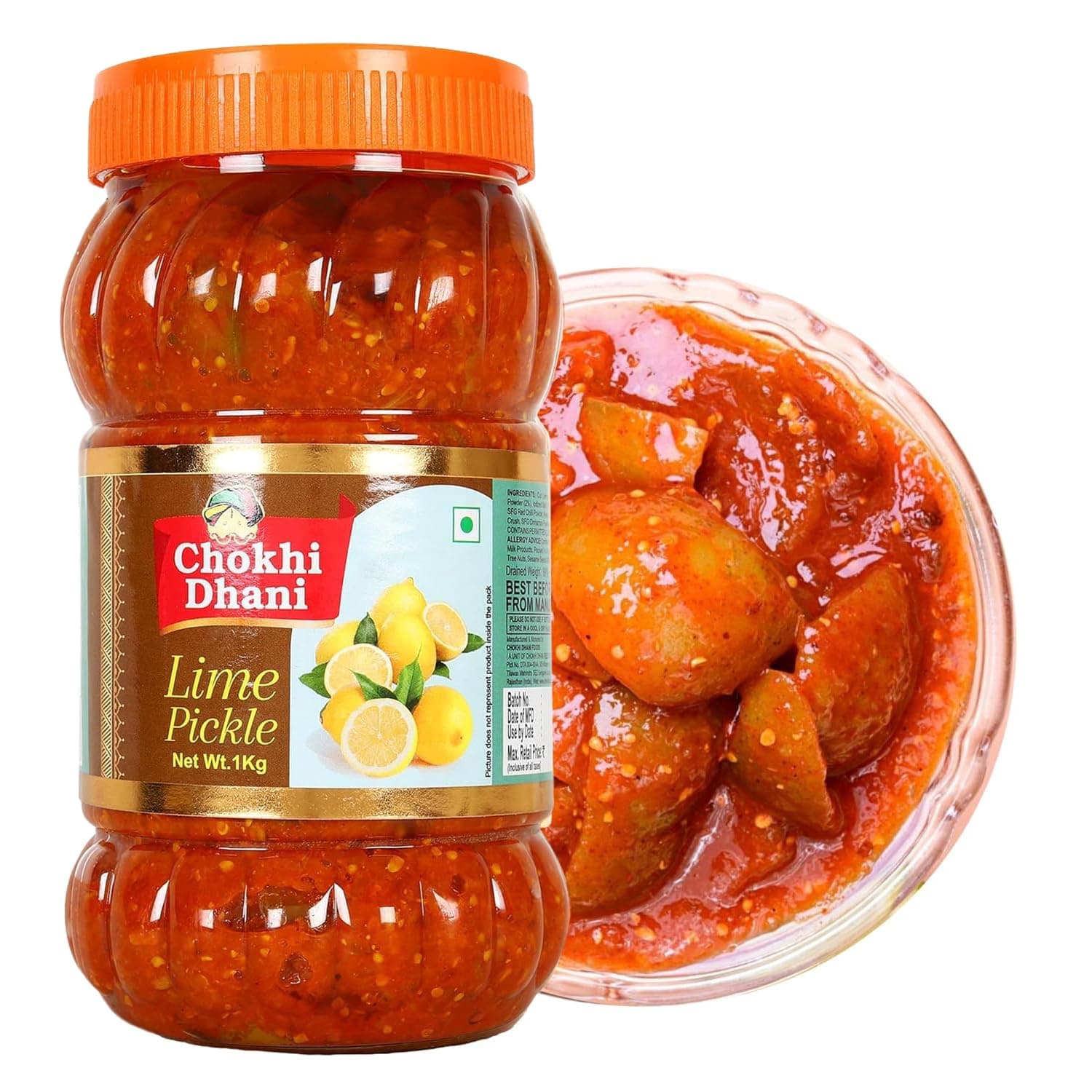 Chokhi Dhani Lime Pickle 1kg Each | Homemade Tangy & Spicy Nimbu Achar | Traditional Indian Lemon Pickle Without Onion & Garlic | Oil Free | Authentic Taste