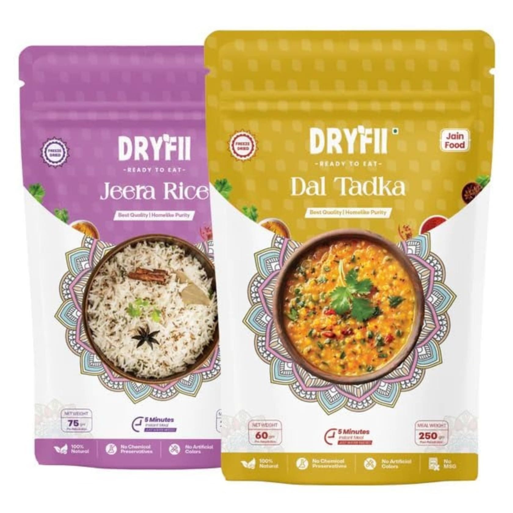 Dryfii Ready-to-Eat Instant | Jain Dal Tadka & Jeera Rice | Pure Veg | Freeze Dried | No Onion, No Garlic | Rehydrated Weight 475 g — image 2