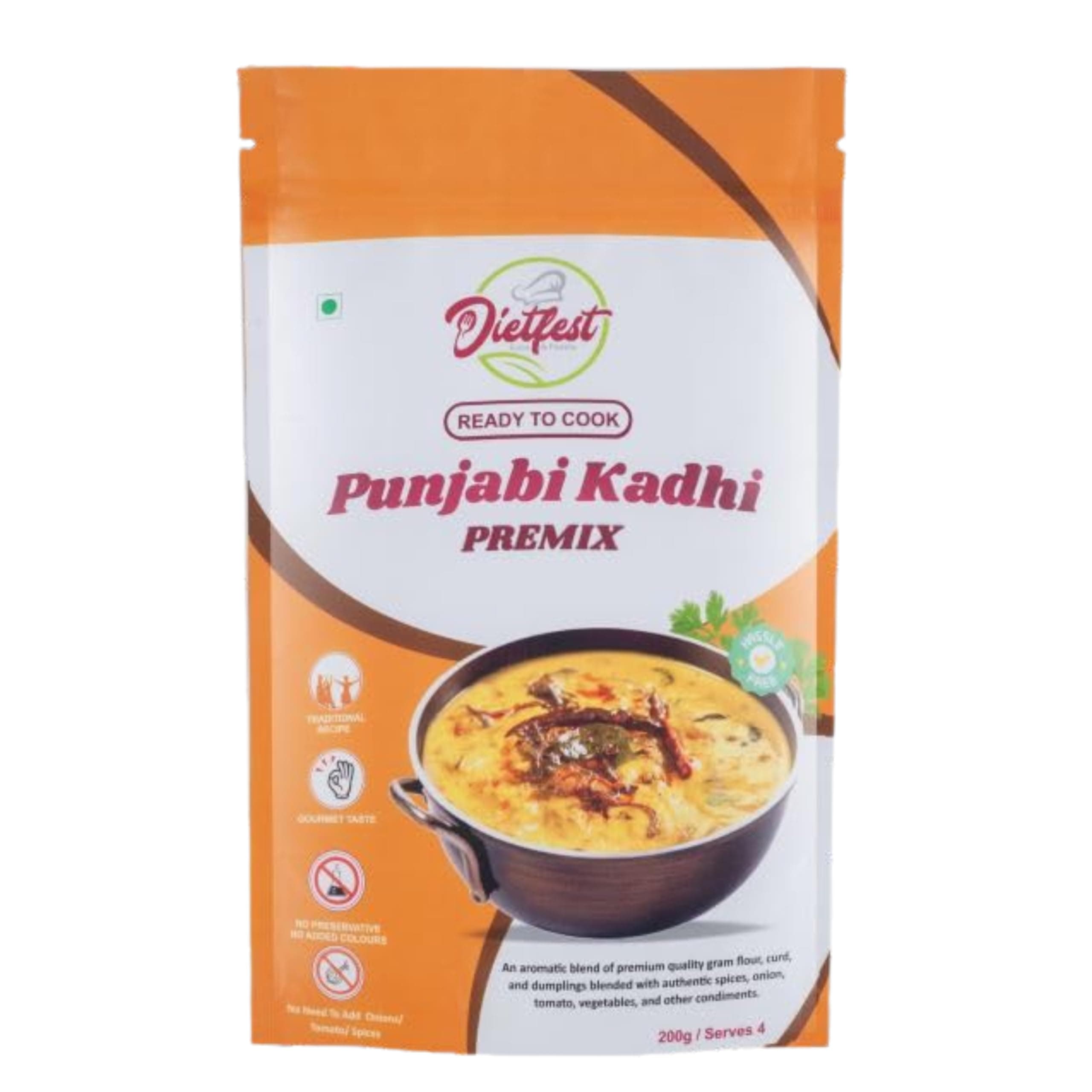 Dietfest Punjabi Kadhi Premix | Ready to Cook Premix | Panjabi Style Kadhi Mix | Tasty & Easy to Cook | No Added Preservatives | Serves 4 | Ready in Minutes | Authentic Indian Flavour - 200Gm
