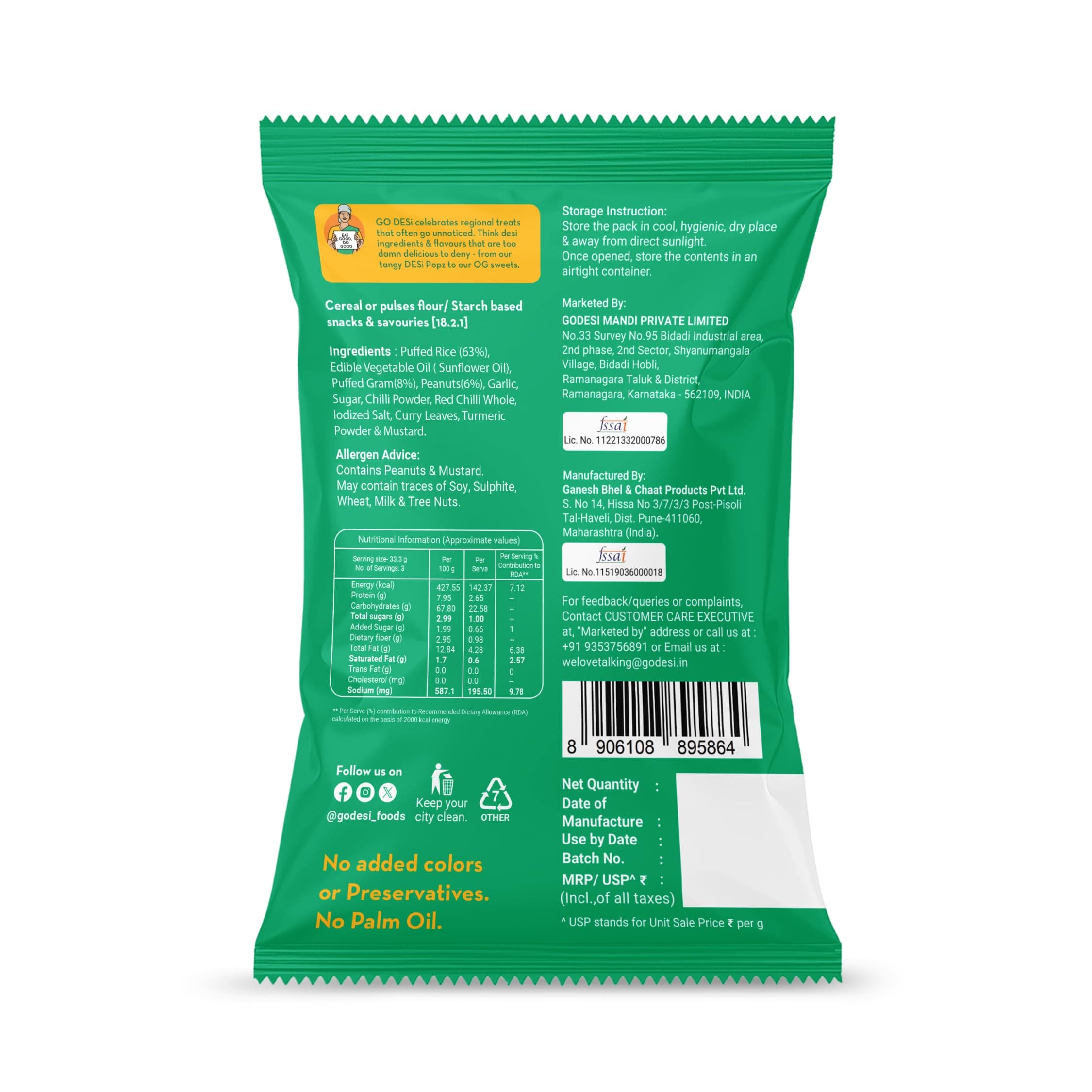 GO DESi Kolkata Jhalmuri, Masala Murmura, No Palm oil 100g x 2 — image 4