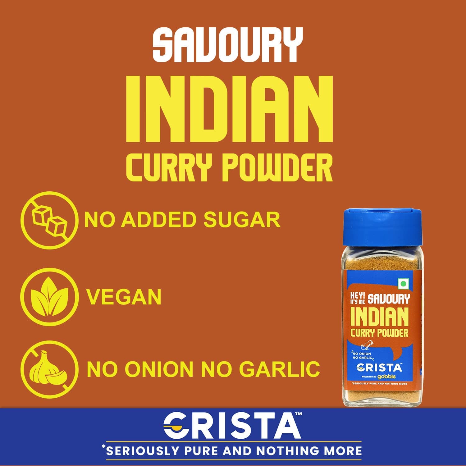 CRISTA 45 gms, Savoury Indian Curry Powder | Multipurpose Flavourful Blend | All Spices Powder | No Added Sugar | No Onion | No Garlic | Vegan | Zero added Colours, Additives & Preservatives — image 3