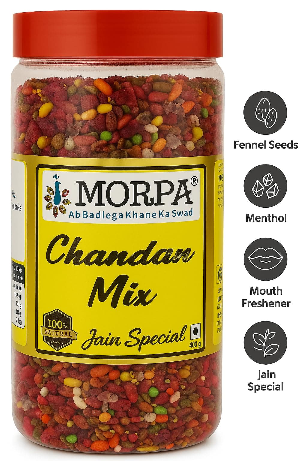 Morpa Chandan Mix Mouth Freshener, Aromatic Chandan Mukhwas, Sweet & Crunchy Digestive After-Meal Treat, 100% Veg Jain Special, Natural Mouthwash Alternative, 200g Reusable Jar Pack — image 3
