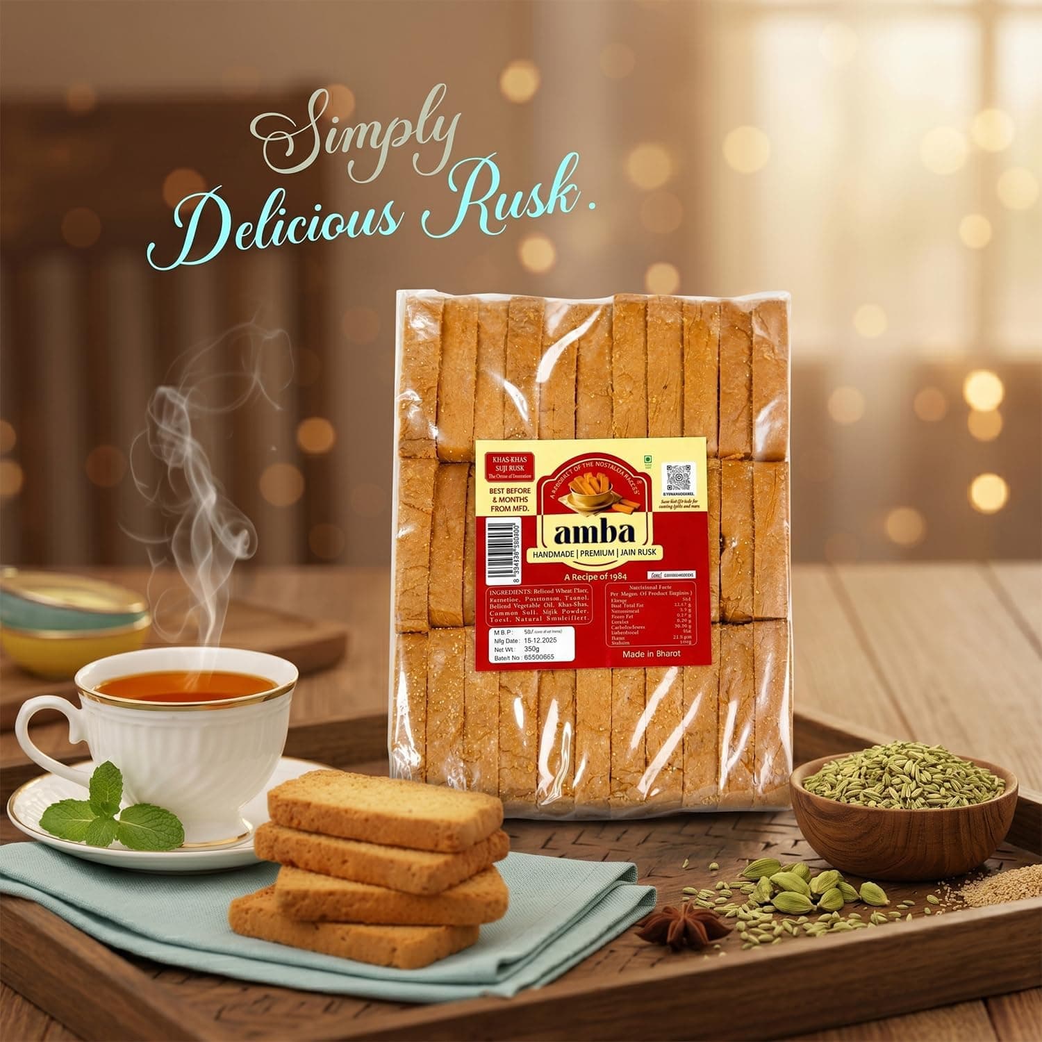 Khas-Khas Suji Rusk (350g) – Premium Poppy Seed Semolina Toast – Handmade Jain Rusk with Cardamom & Fennel – Traditional 1984 Recipe – Crispy Tea-Time Snack — image 5