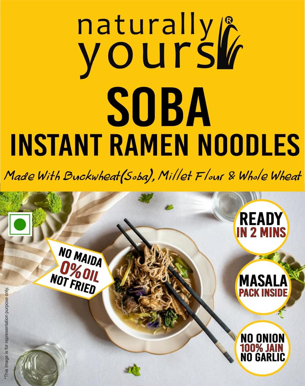 Naturally Yours Soba Instant Ramen Noodles | Buckwheat, Millet & Whole Wheat | High Protein & Fiber | No Maida, No MSG, Not Fried | No Onion No Garlic, Jain Friendly | Ready in 2 Minutes | 175g Pack 3 — image 4